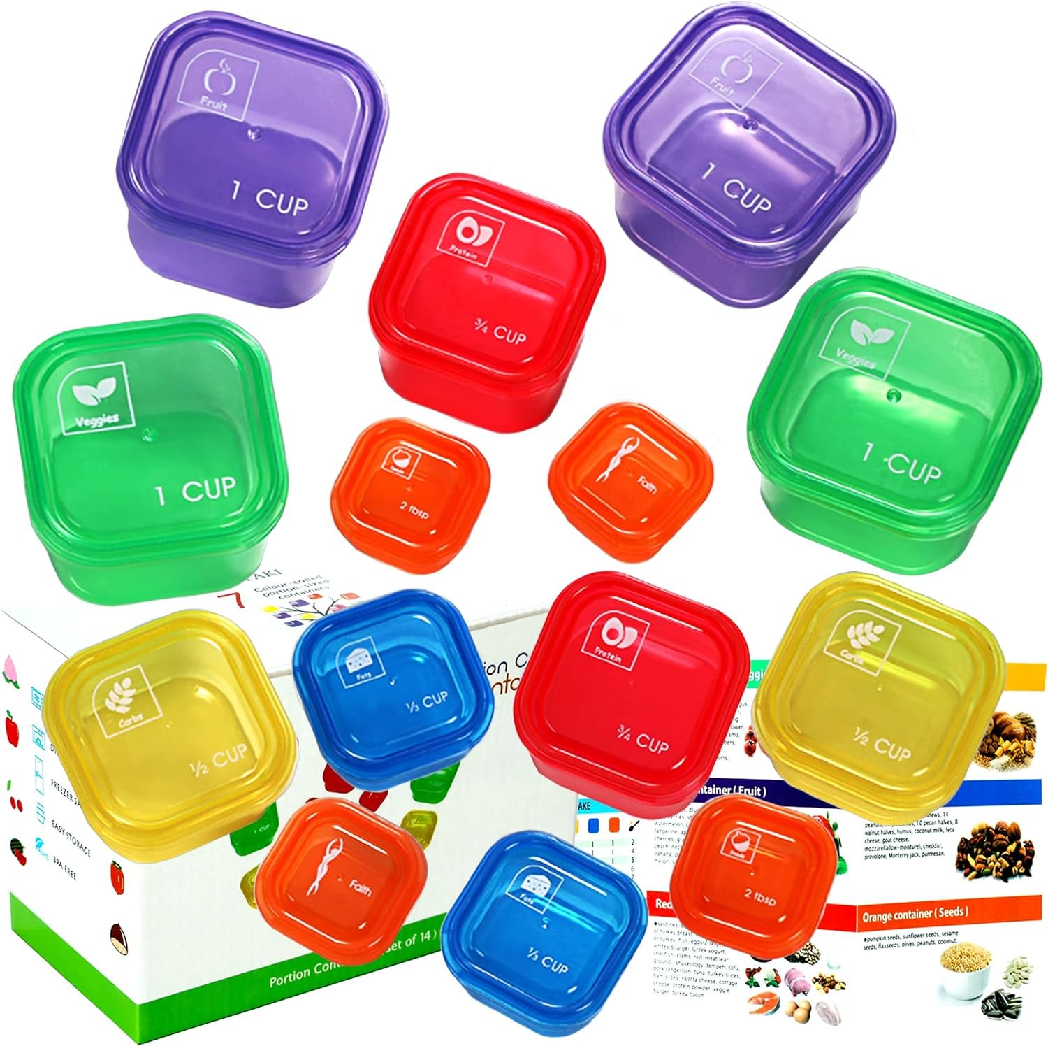 BHYTAKI Portion Control Containers, Double Set (14 Pieces) 2...