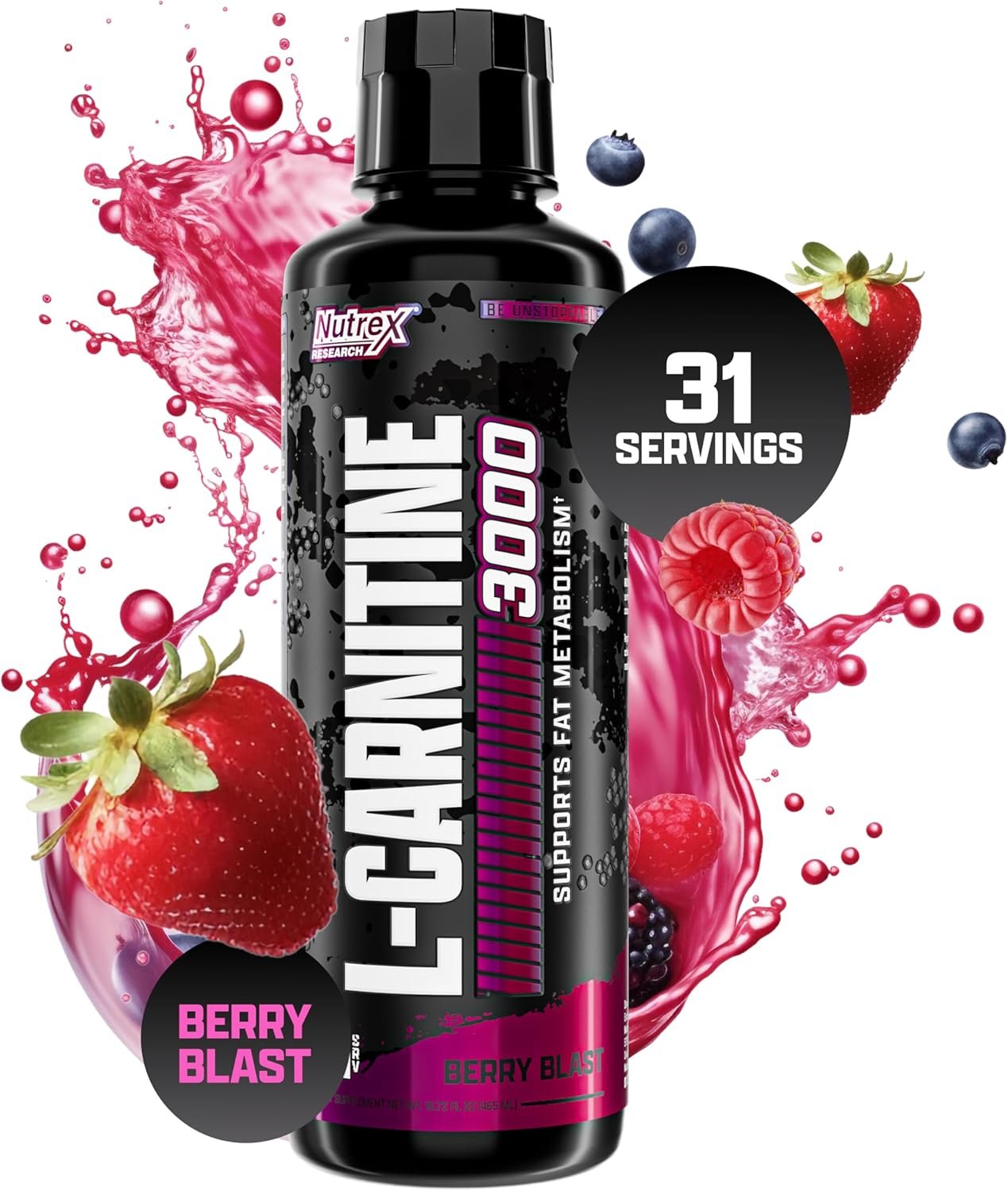 Nutrex Research L-Carnitine 3000 (31 Servings, Berry Blast) ...