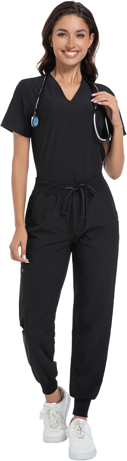 Naivlizer Scrub Set for Women V-Neck Top & Jogger Pants...