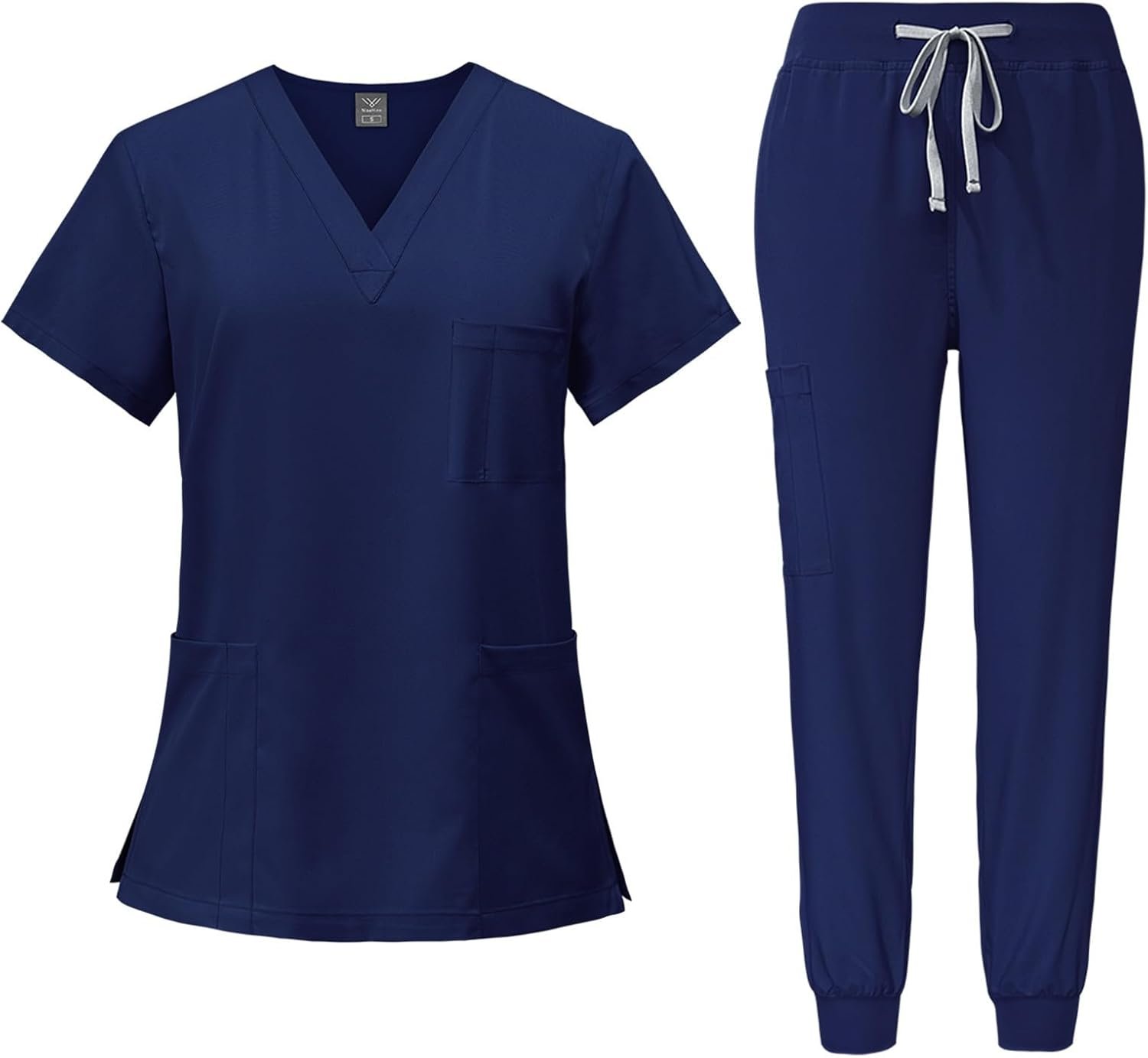 Scrubs for Women Set Casual Solid Medical Uniform Stretch V-...