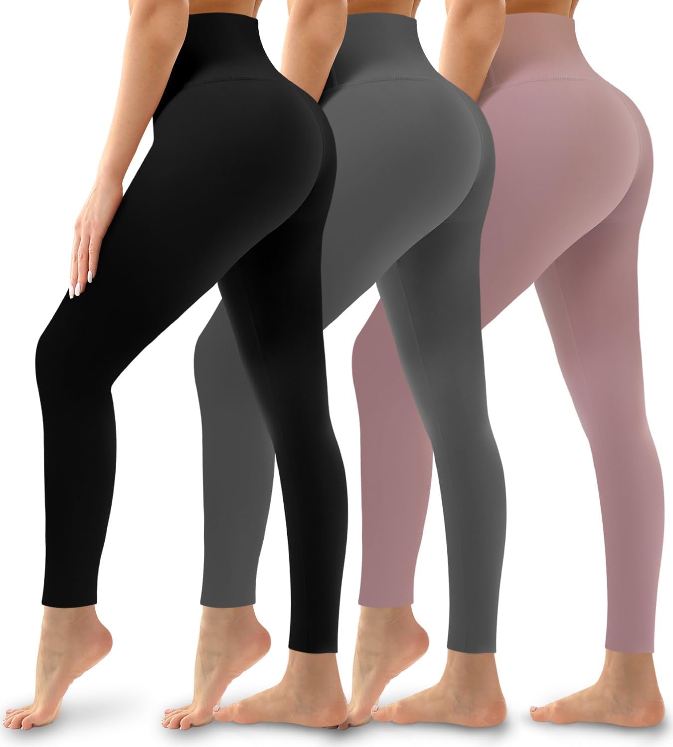 Hmuuo 3 Pack Leggings for Women High Waisted Tummy Control N...