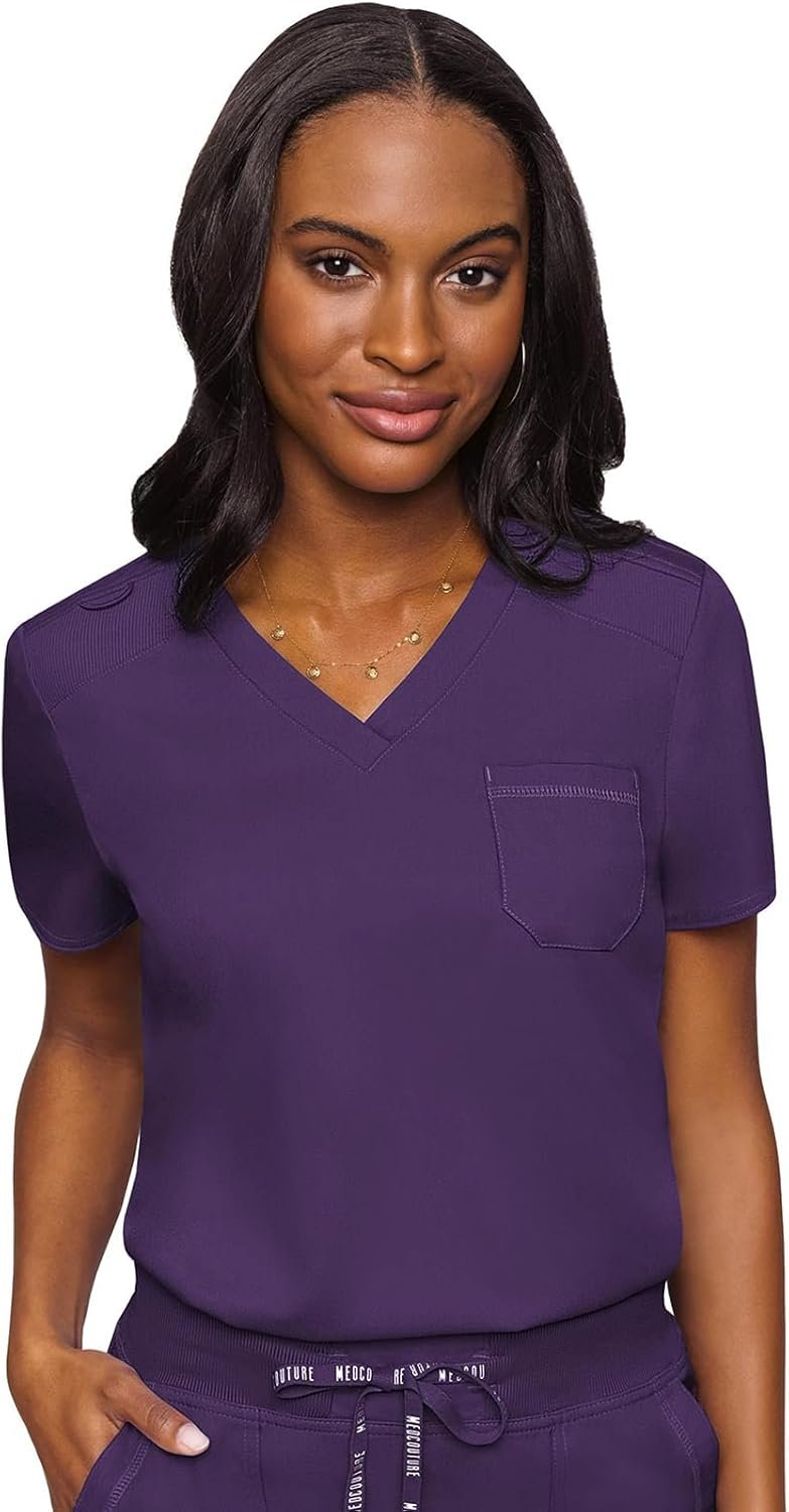 Med Couture Women’s V-Neck Scrub Top, Modern Fit Tuck-...