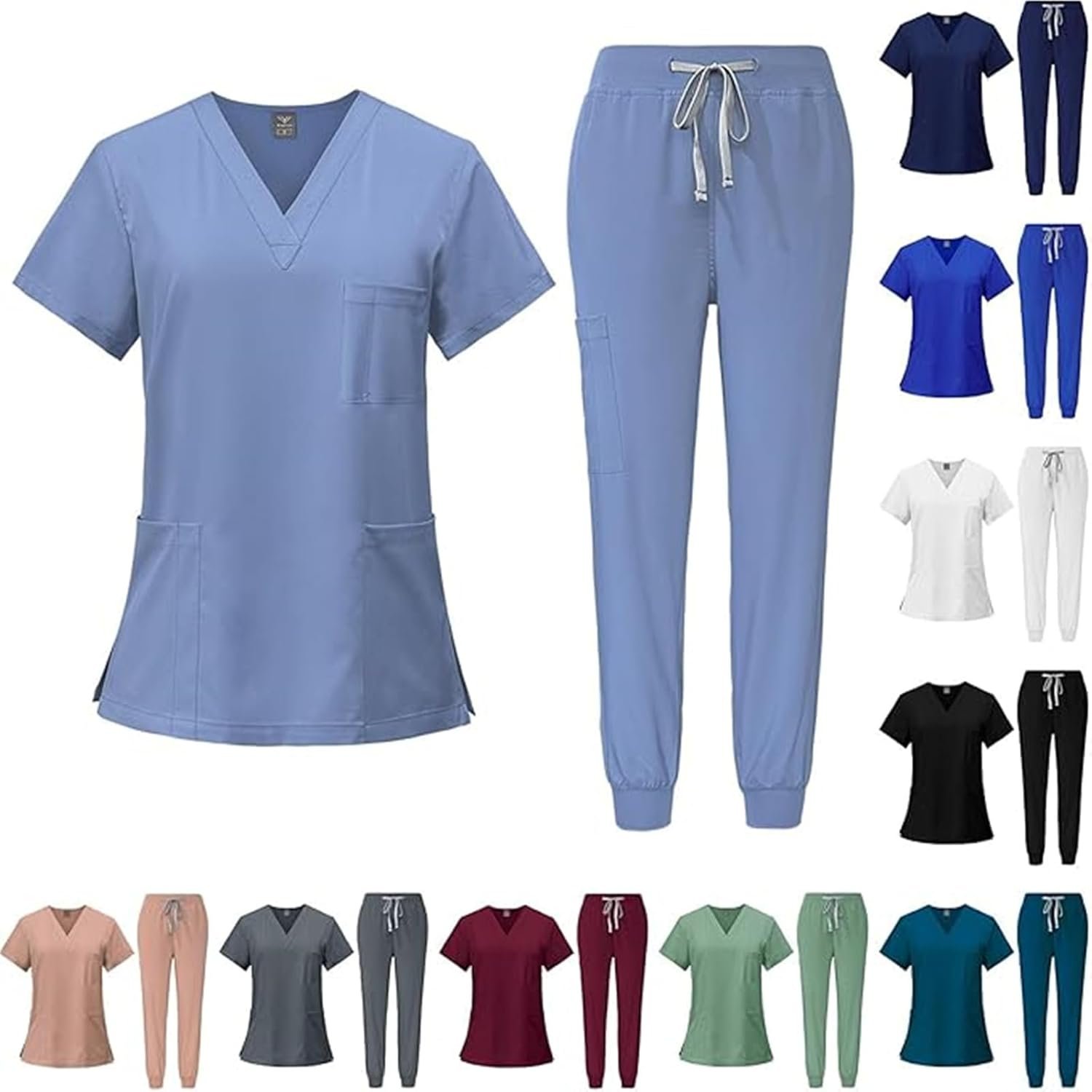 Scrubs for Women Set Stretch V-Neck Scrub Tops & Cargo ...