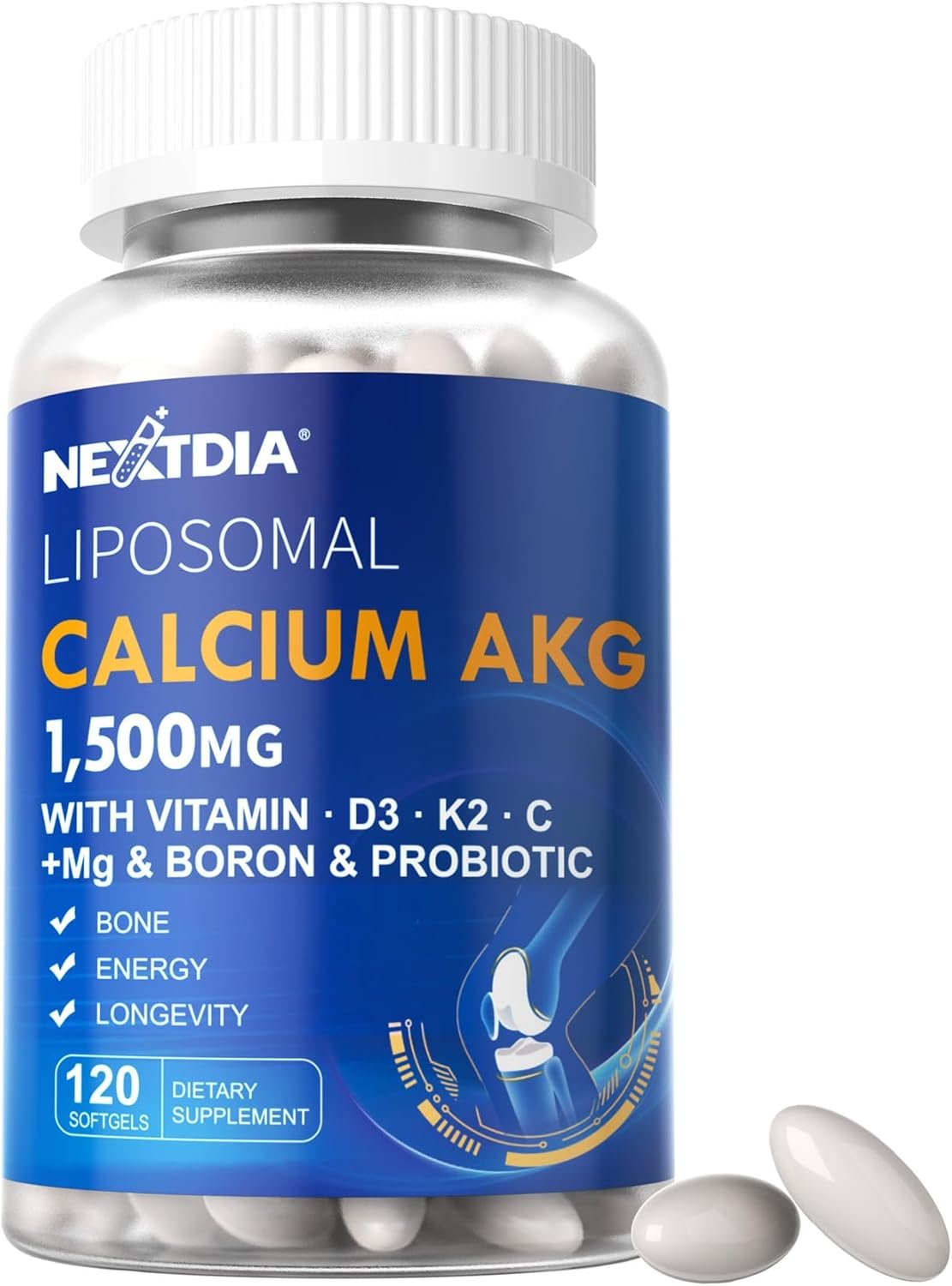 Liposomal Calcium AKG Supplement 1500mg with Vitamin D3 ...