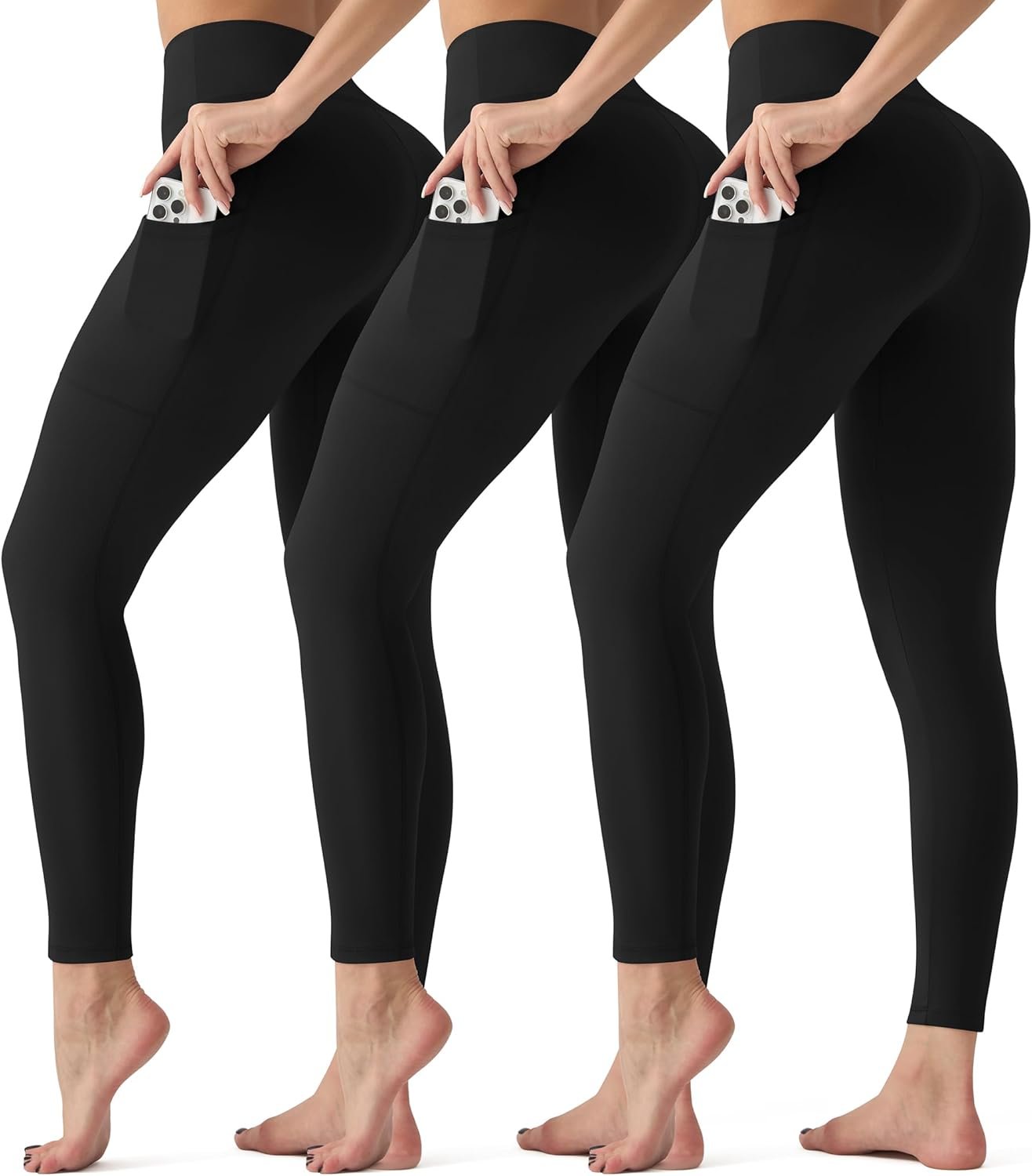 3 Pack Leggings with Pockets for Women,Butt Lift High Waiste...
