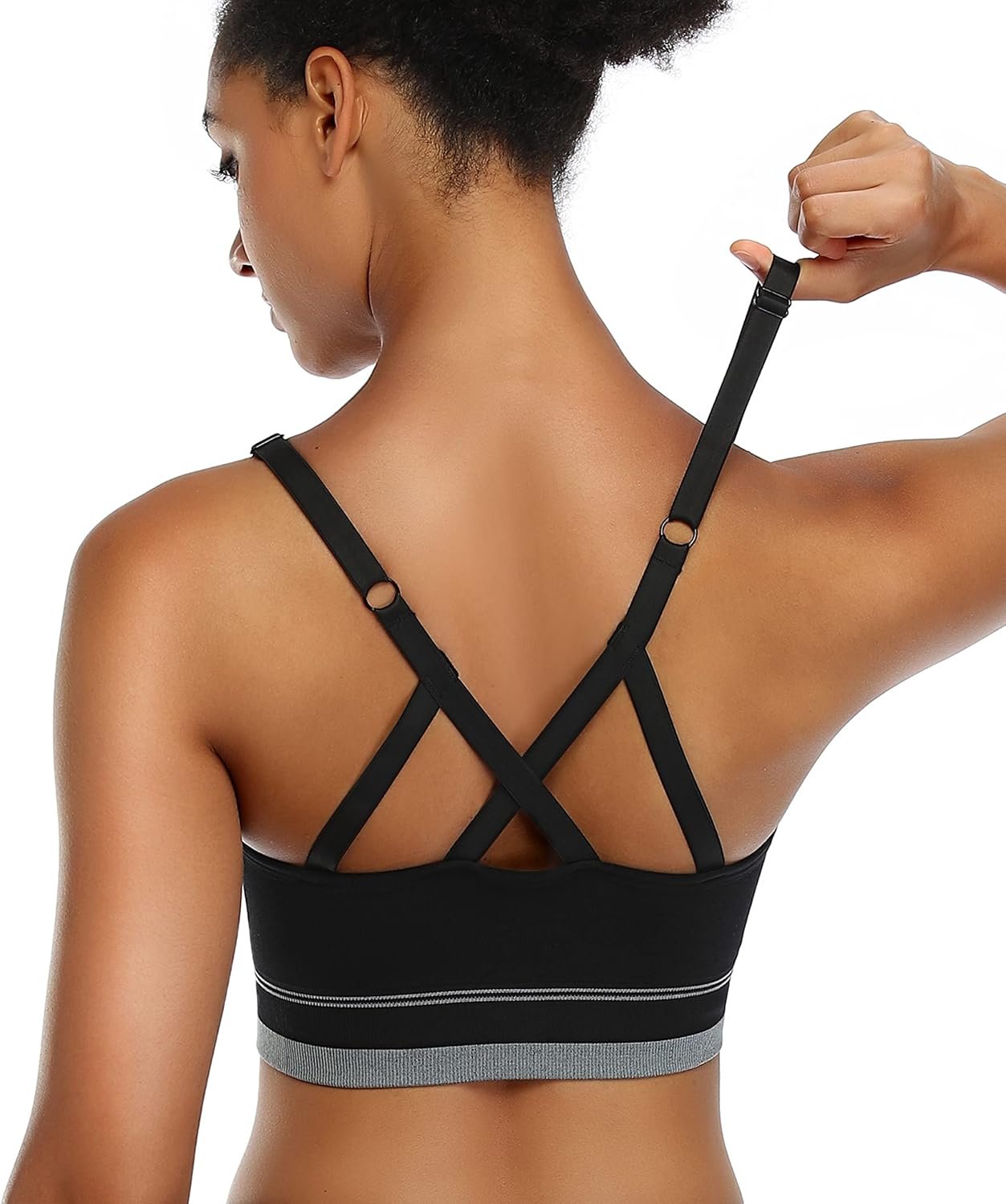 ANGOOL Strappy Sports Bra for Women, Longline Medium Support...