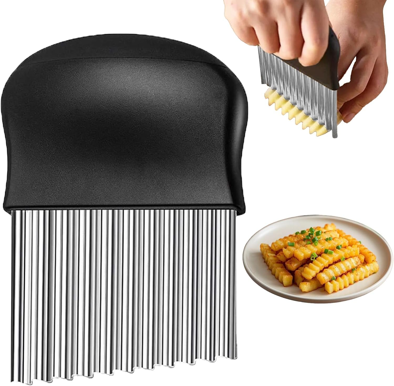 Stainless Steel Crinkle Cutter,Wavy Vegetable Chopper for Fu...