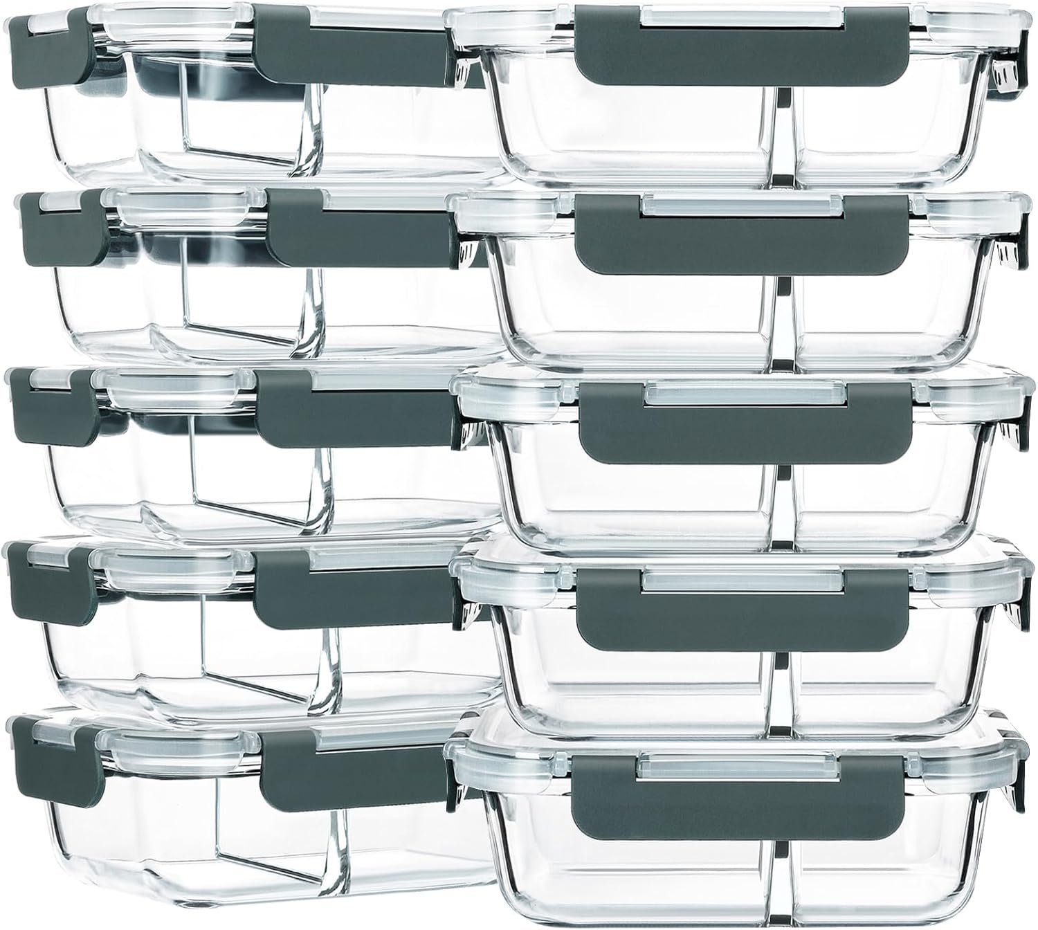 M MCIRCO 10-Pack,30 Oz Glass Meal Prep Containers 2 Compartm...