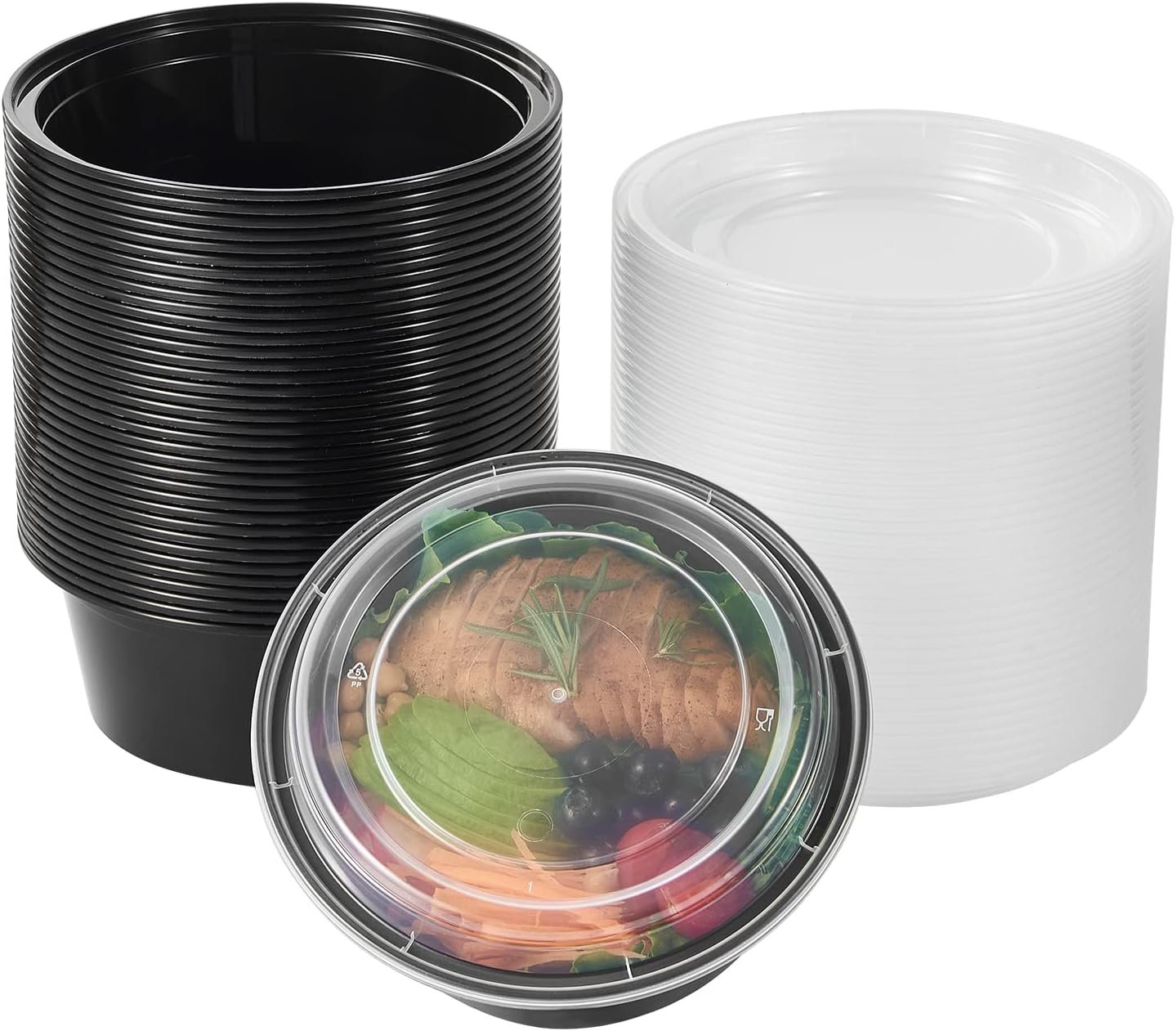 38 oz 50 ct Round Meal Prep Containers with Lids Plastic Foo...