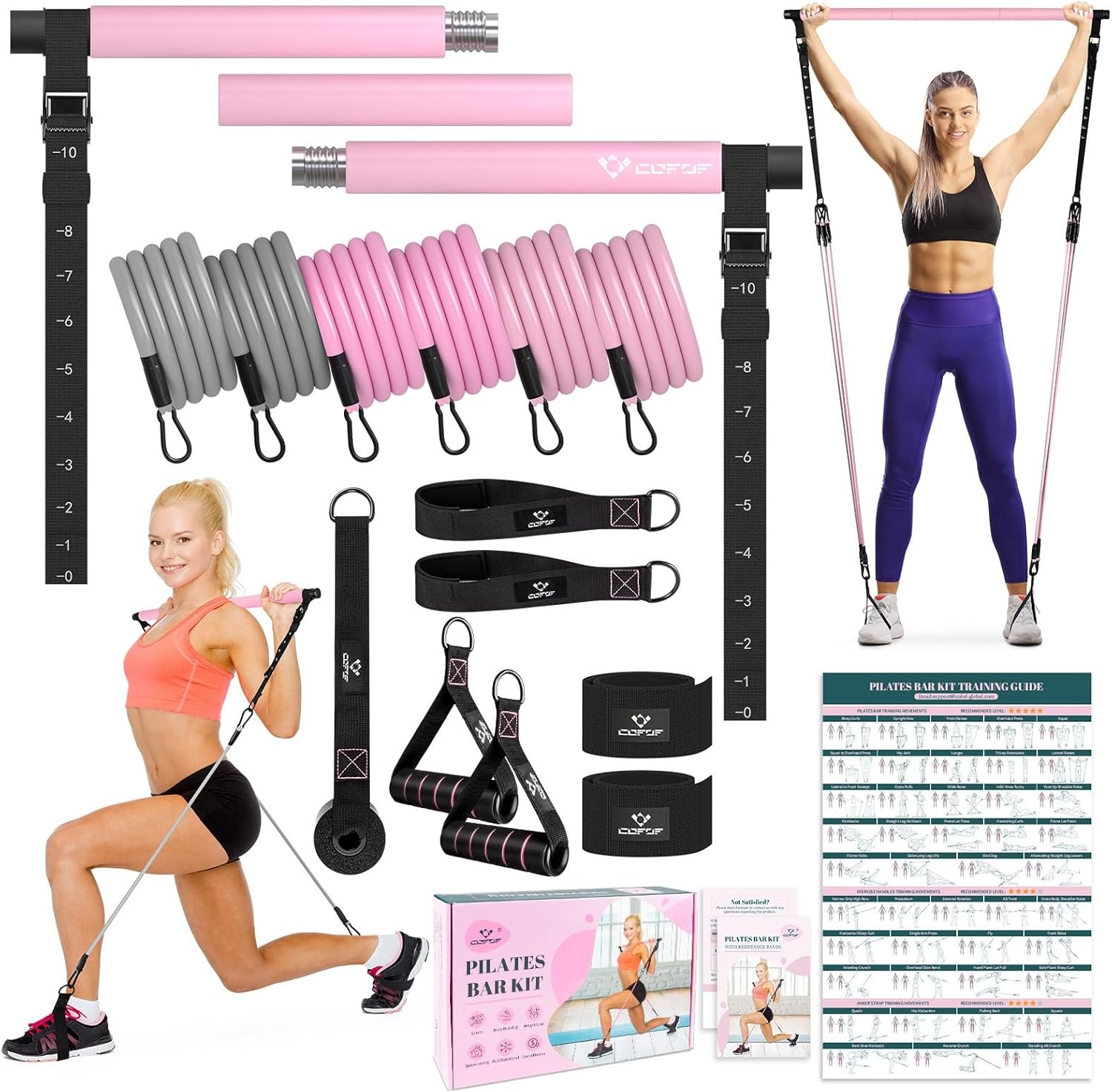Pilates Bar Kit with Resistance Bands, Multifunctional Yoga ...