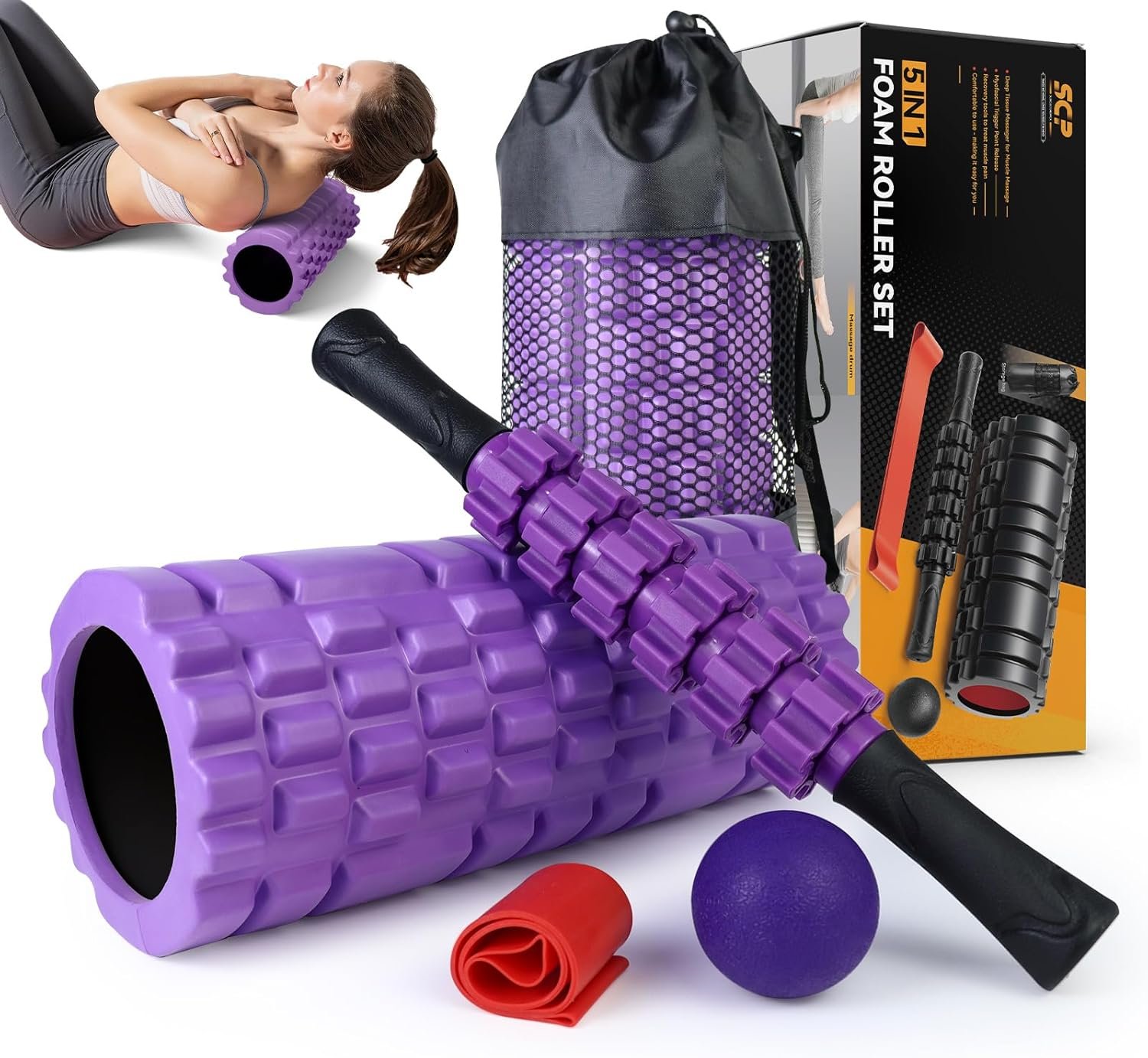 5 in 1 Foam Roller Set for Deep Tissue Muscle Massage, High ...