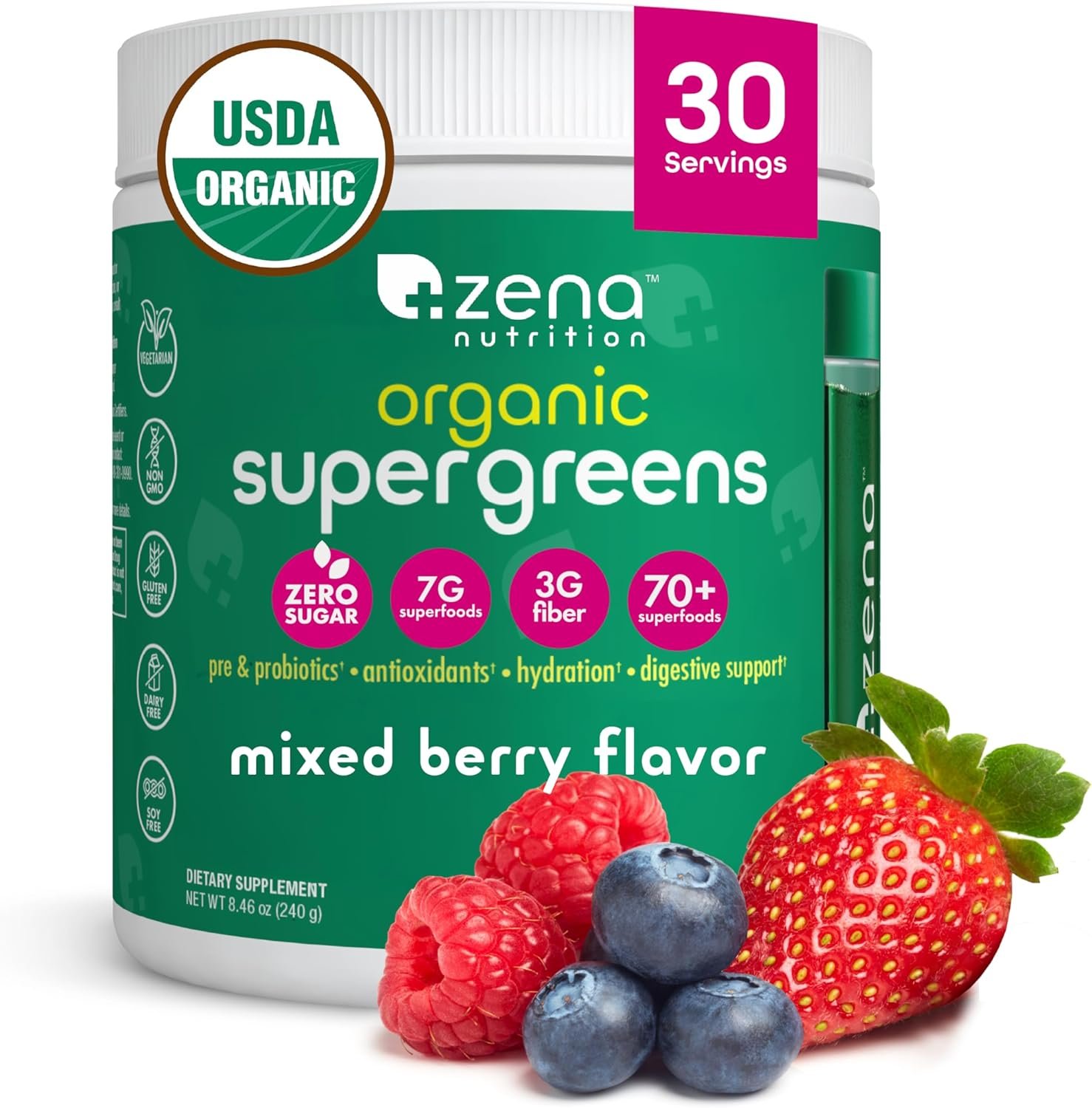 Zena Nutrition Organic Super Greens Powder, 70+ Superfoods, ...