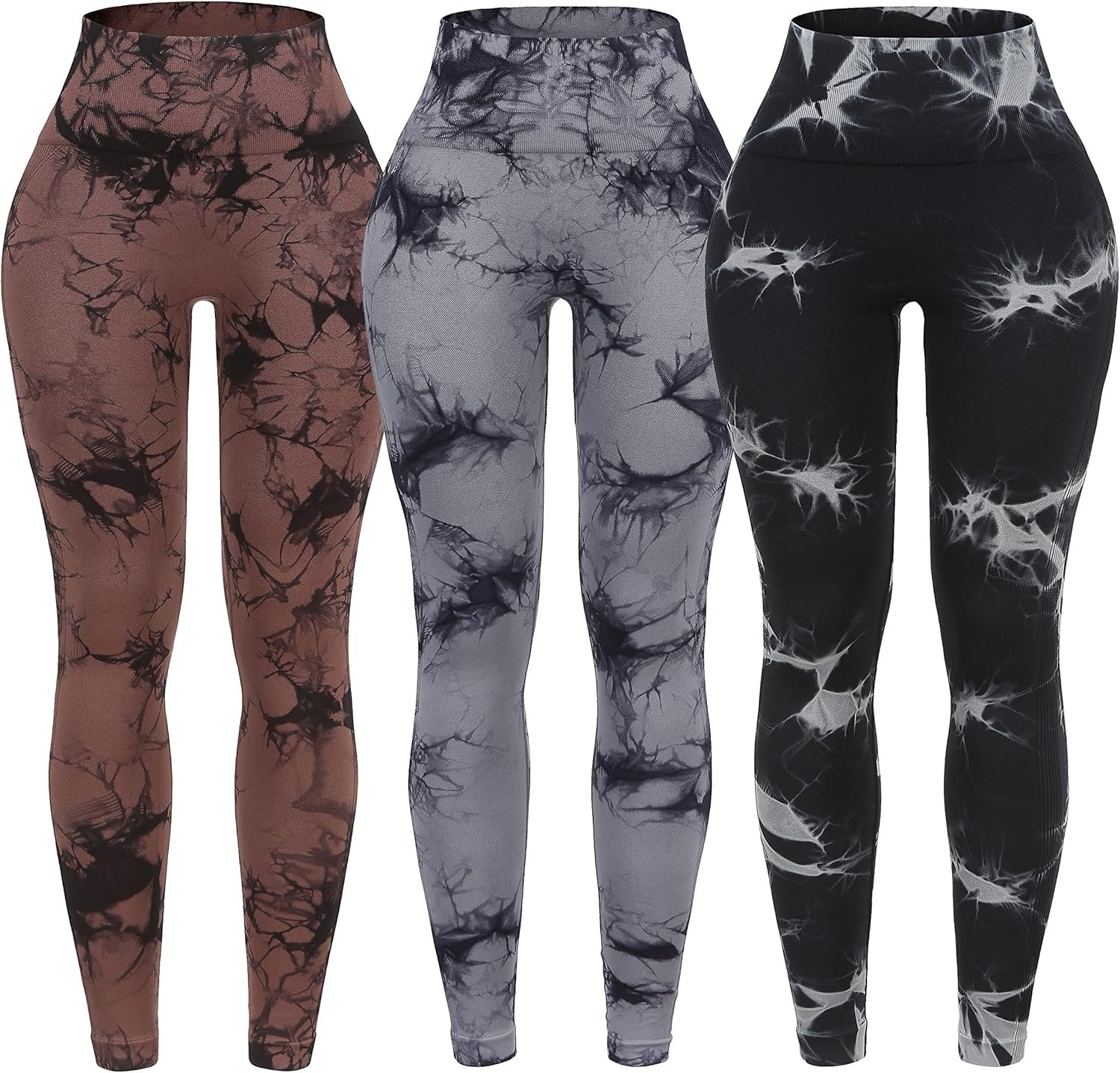 OVESPORT 3 Pack Tie Dye Seamless High Waisted Workout Leggin...