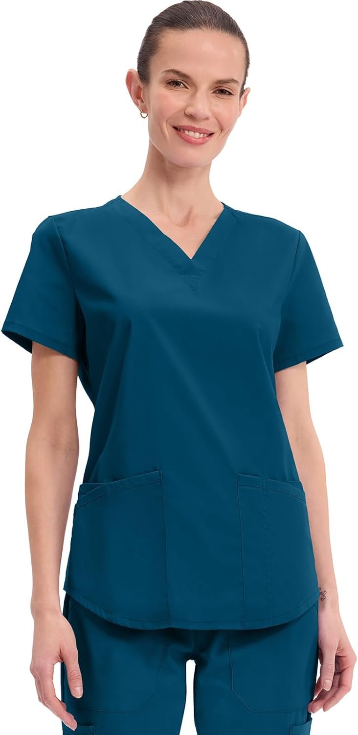 Cherokee Scrubs for Women V-Neck Top, 3 Pockets, Fade Resist...