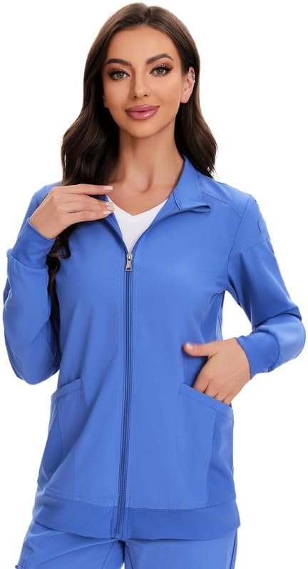 COZYFIT Scrub Jackets for Woman, Zip Front Nurse Jacket, 4-W...