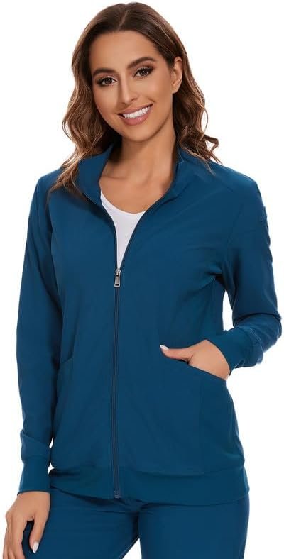 COZYFIT Scrub Jackets for Woman, Zip Front Nurse Jacket, 4-W...