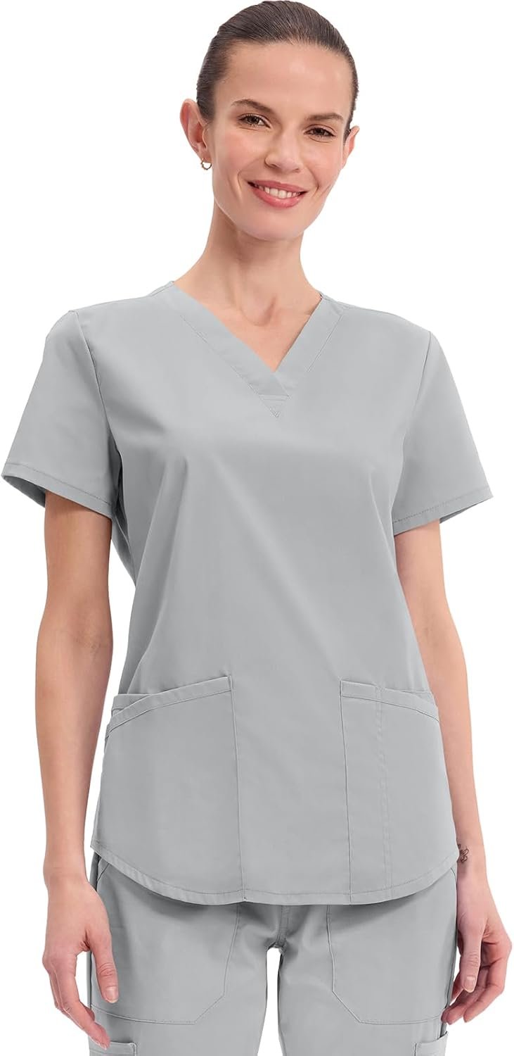 Cherokee Scrubs for Women V-Neck Top, 3 Pockets, Fade Resist...