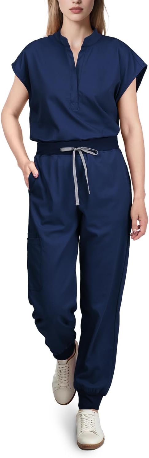 Scrubs for Women Set – with Sleeveless Stand-Up Collar...
