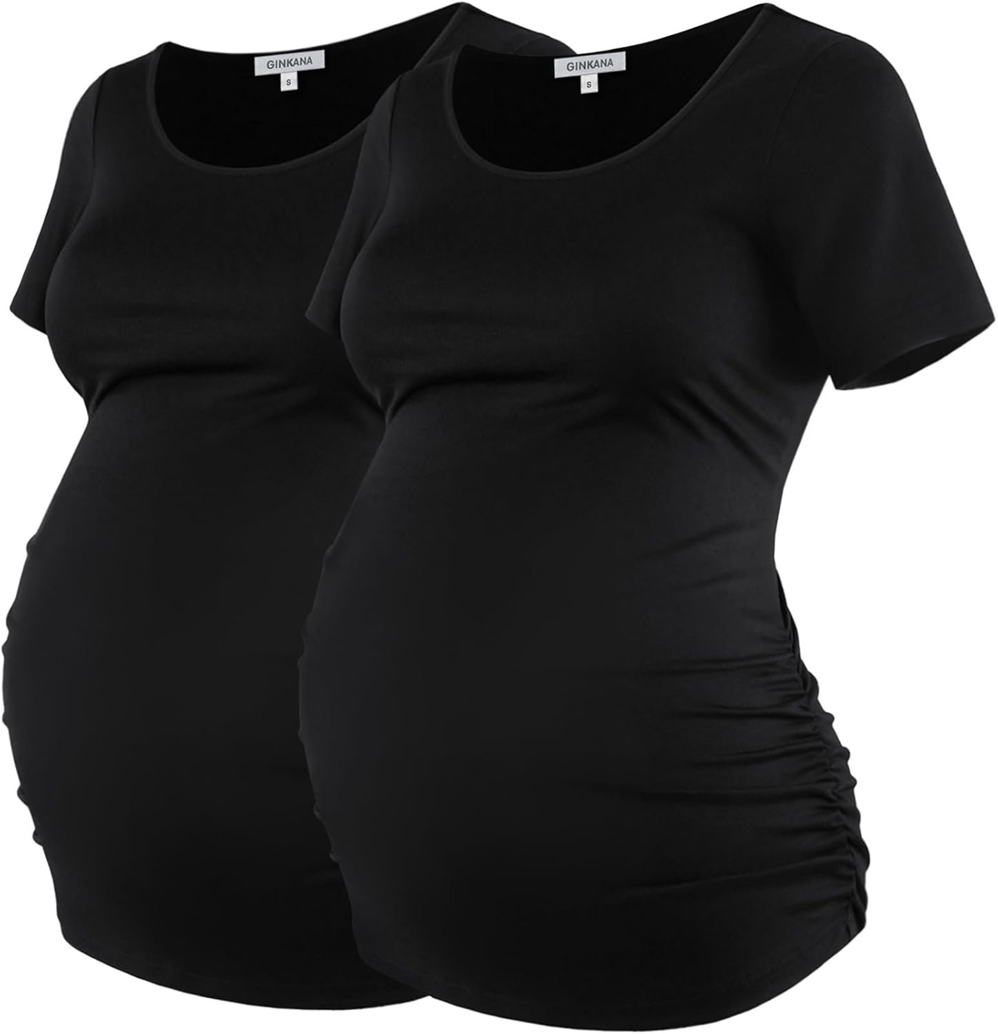 GINKANA Short Sleeve Maternity Tops Shirts Floral Ruched Sid...