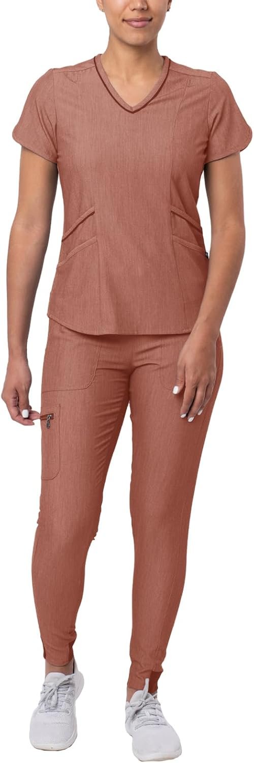 Adar Pro Athletic Scrubs Set For Women – Stretch V-Nec...