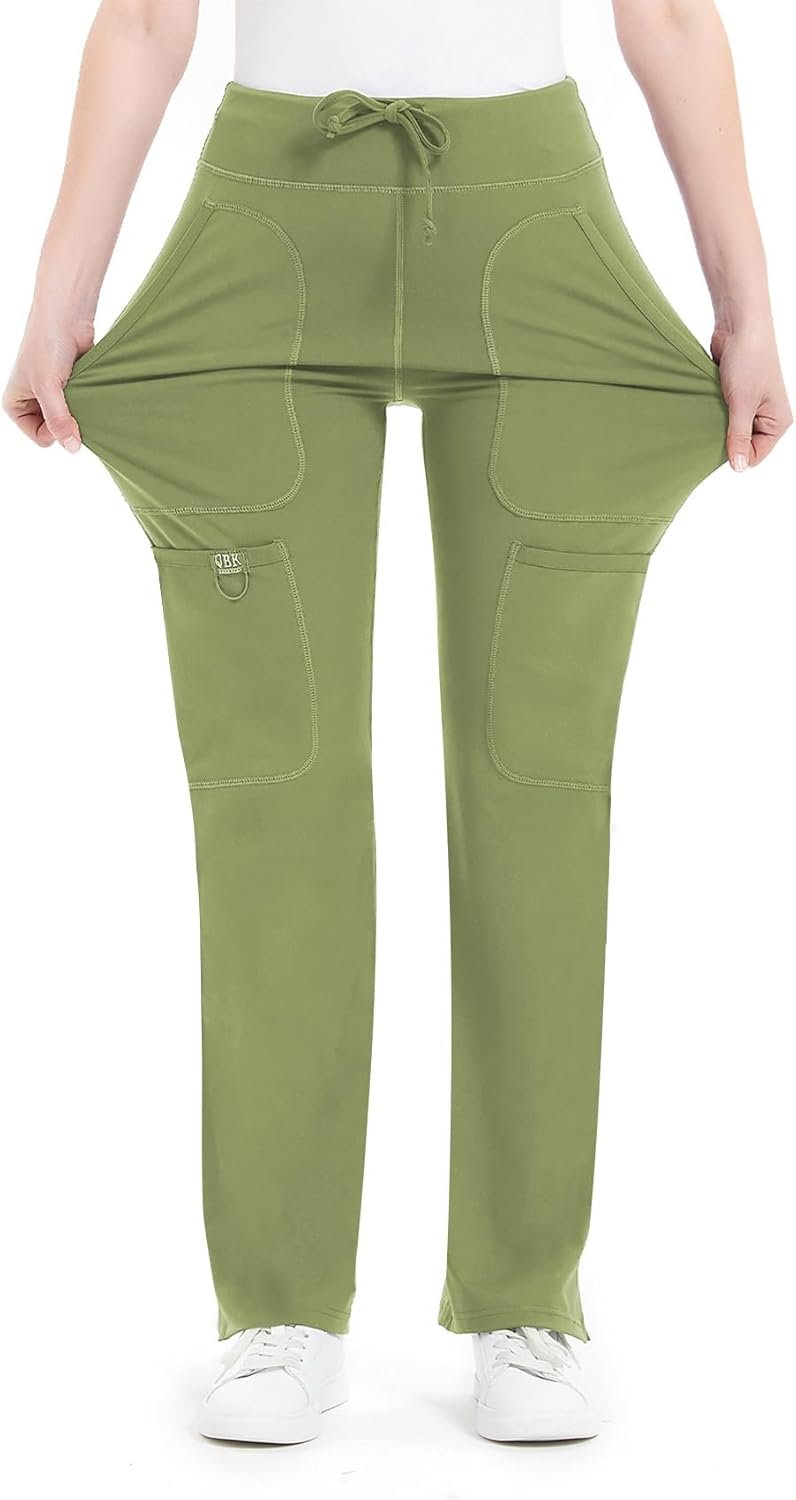 QBK Yoga Scrub Pants Women Mid Rise Yoga Work Pants- Five Po...