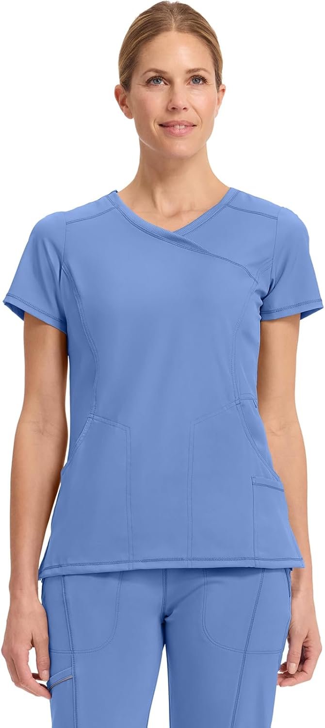 Cherokee Infinity Womens Mock Wrap Scrub Top, 4 Pockets, Rib...