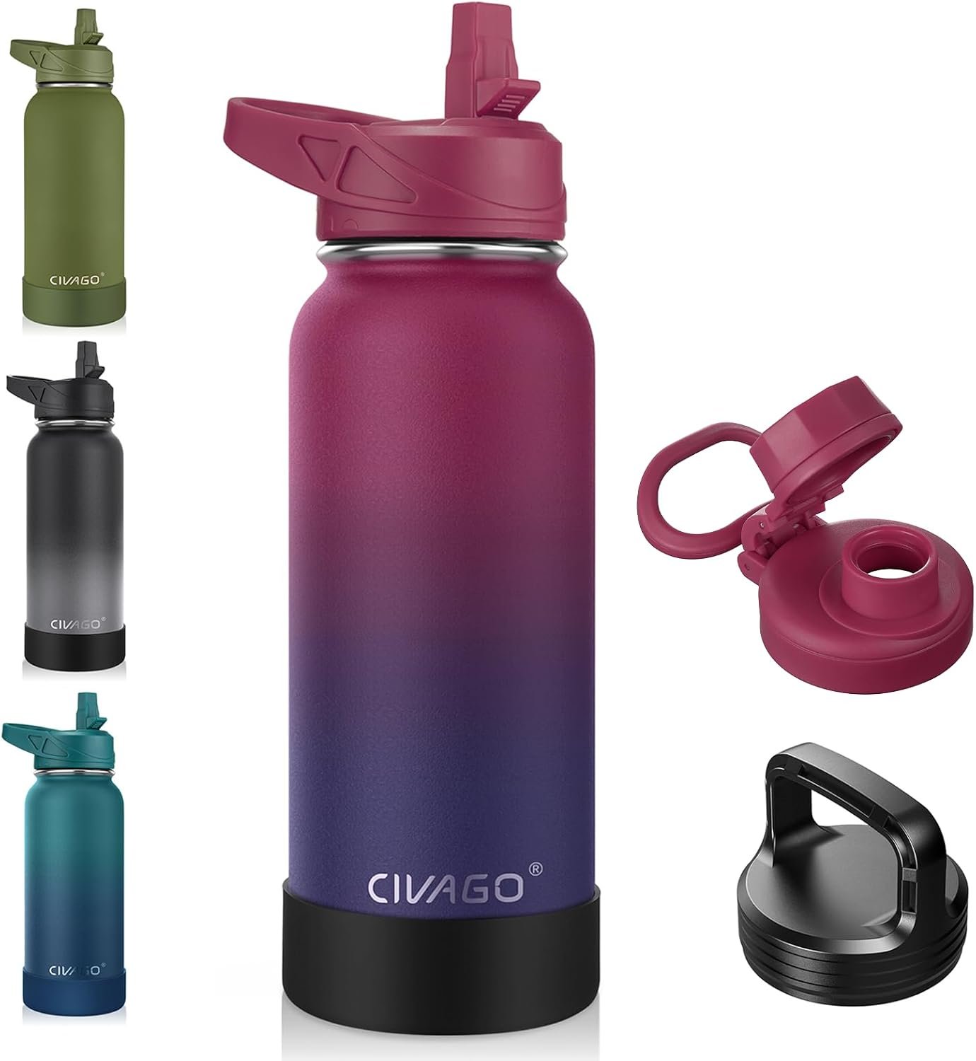 CIVAGO 32 oz Insulated Water Bottle With Straw, Stainless St...