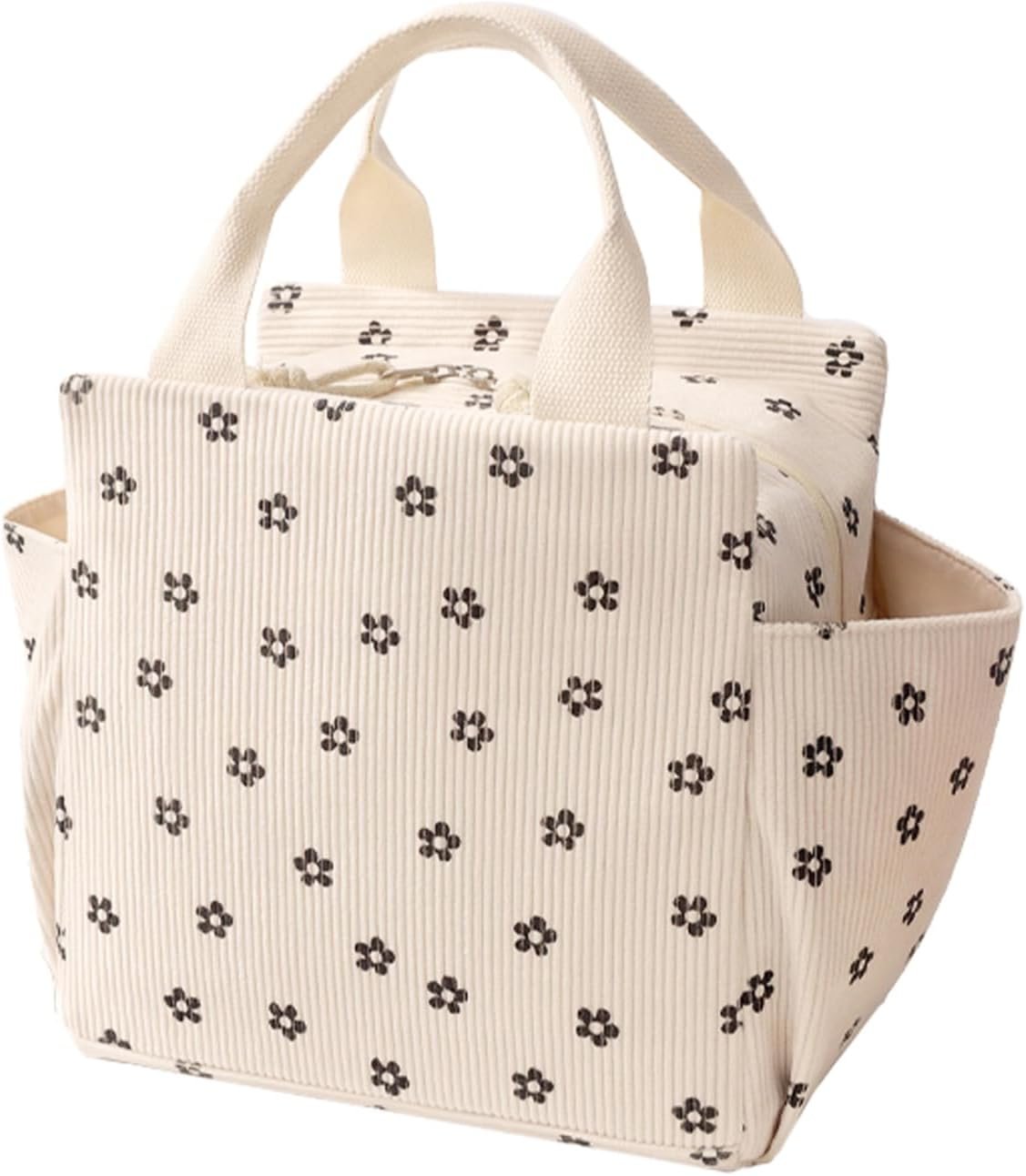 Corduroy Lunch Bag for Women Men Cute Lunch Tote Bags Reusab...