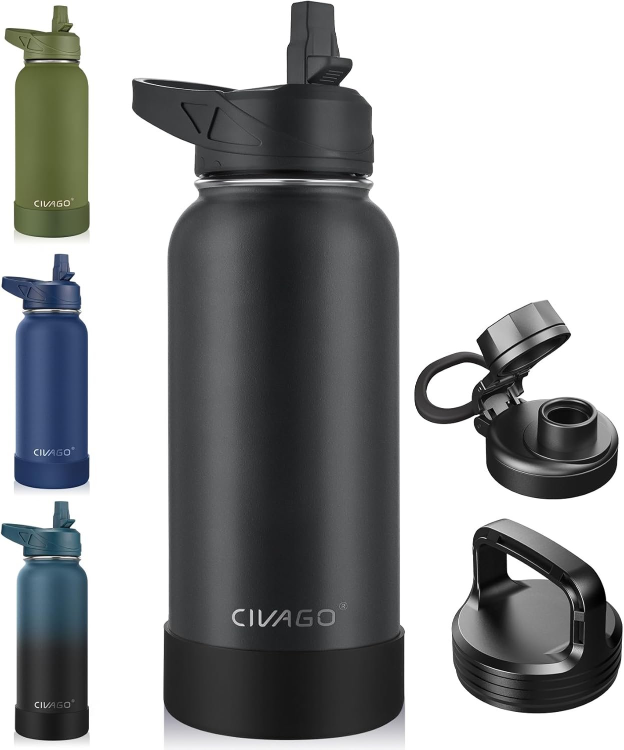CIVAGO 32 oz Insulated Water Bottle With Straw, Stainless St...