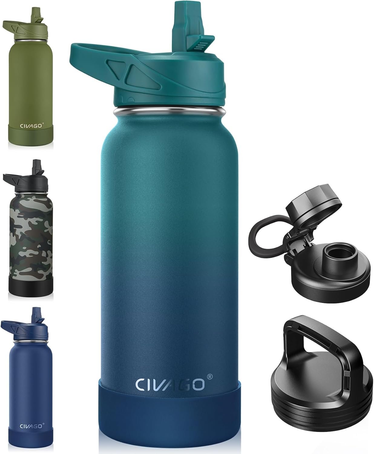 CIVAGO 32 oz Insulated Water Bottle With Straw, Stainless St...