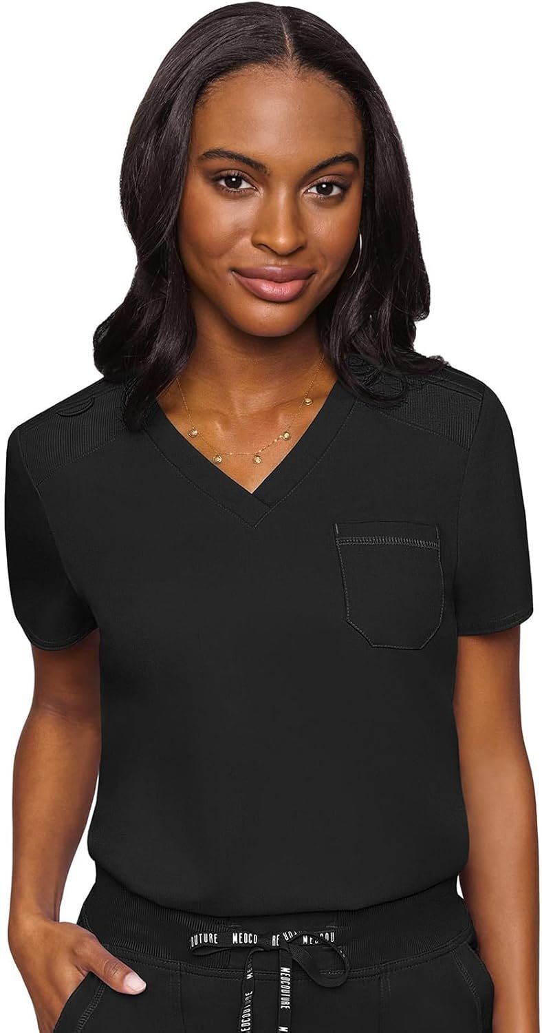 Med Couture Women’s V-Neck Scrub Top, Modern Fit Tuck-...