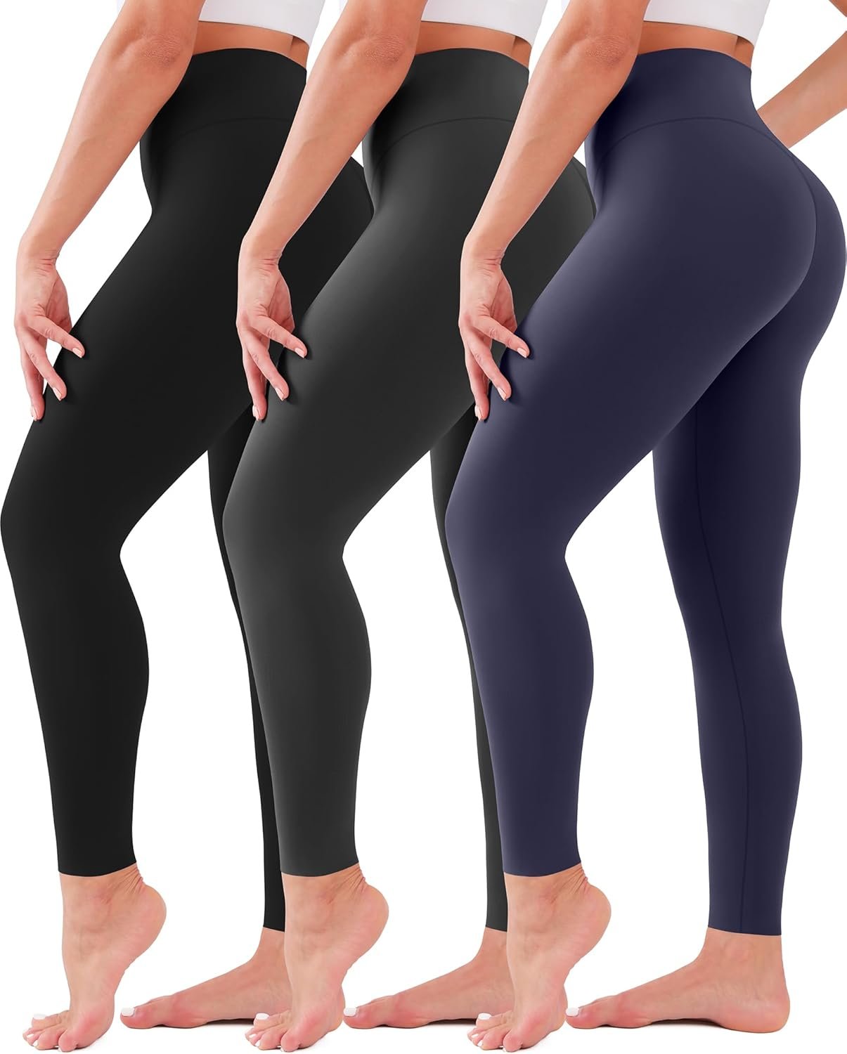 3 Pack Leggings for Women High Waisted No See-Through Tummy ...
