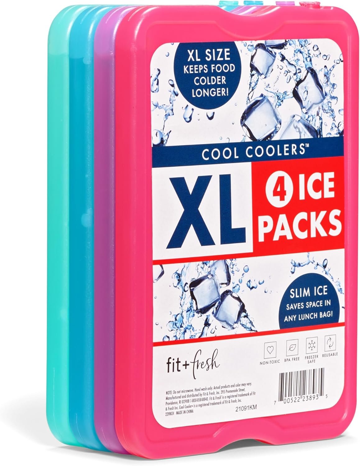 Cool Coolers by Fit & Fresh 4 Pack XL Slim Ice Packs, Q...