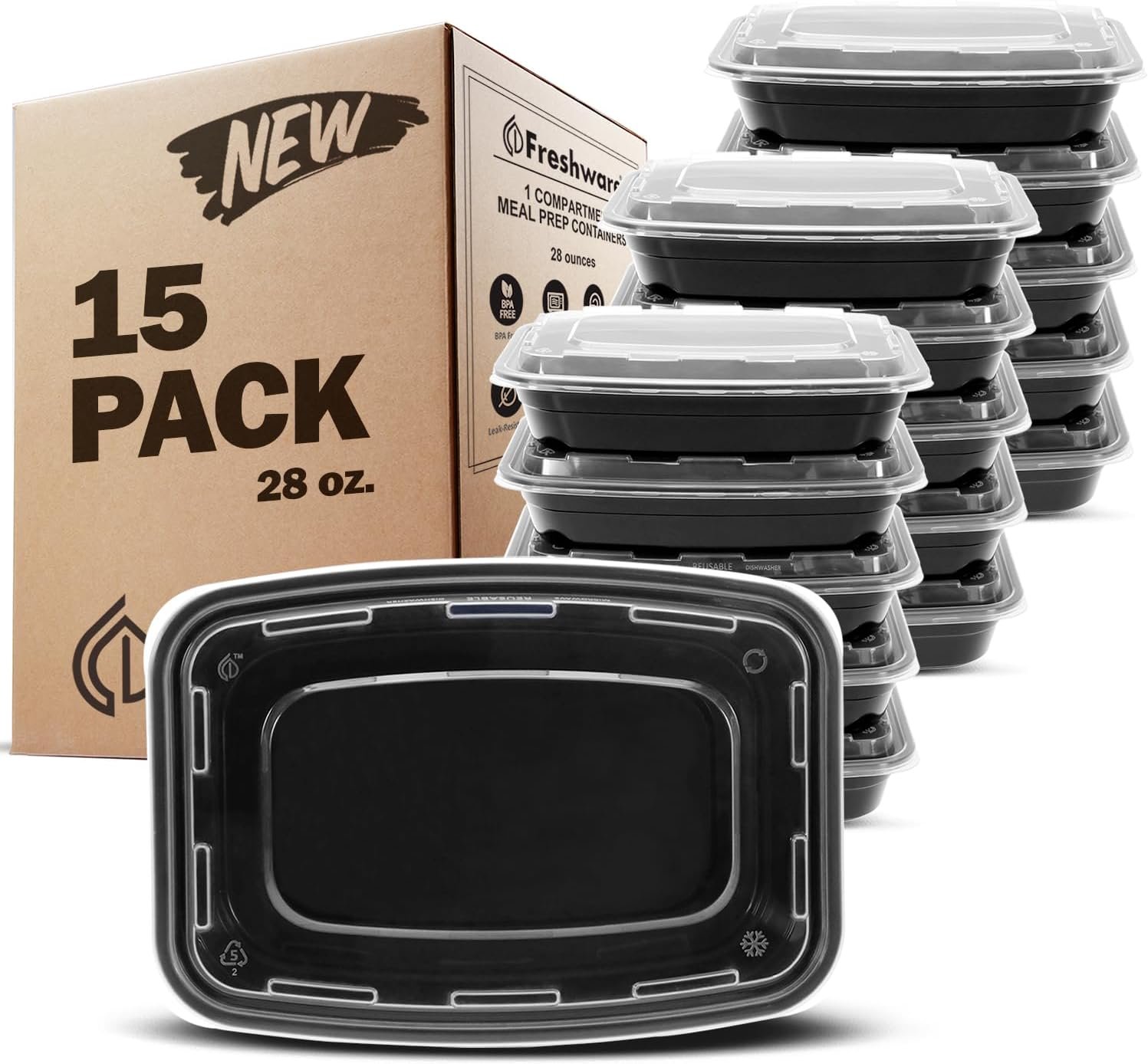 Freshware Meal Prep Containers 15 Count (Pack of 1) Compartm...