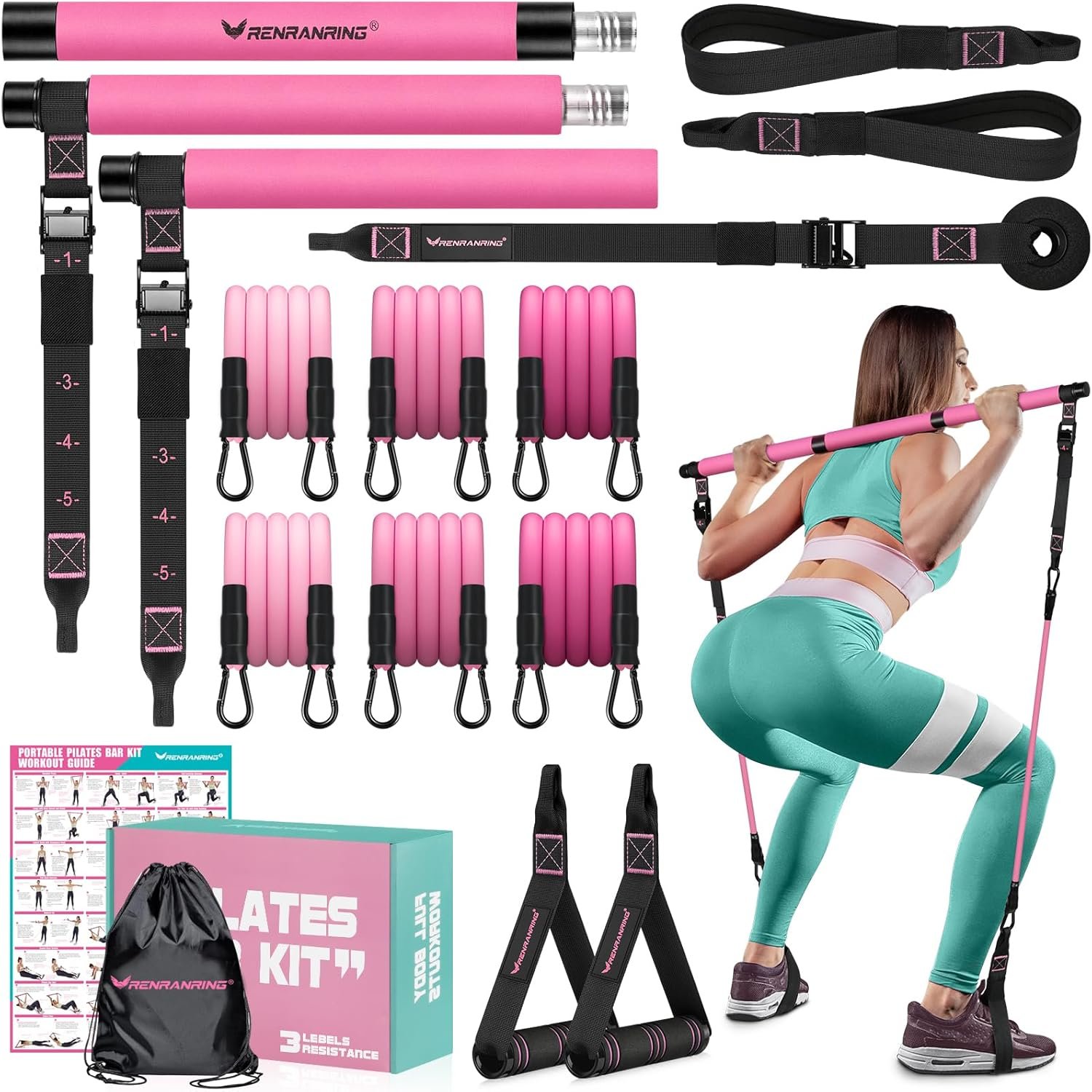 Pilates Bar Kit with Resistance Bands, Multifunctional Pilat...