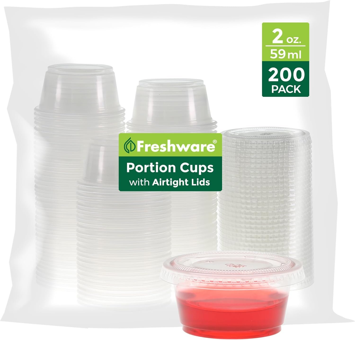 Freshware Plastic Portion Cups with Lids [2 Ounce, 200 Sets]...