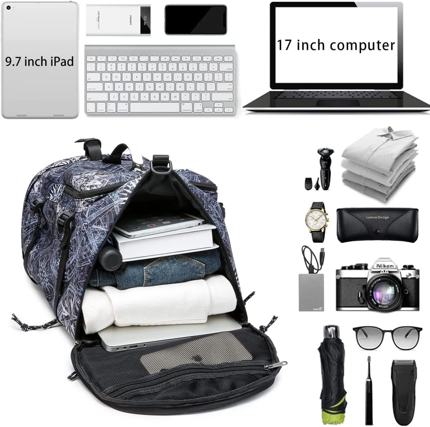 Gym Duffle Bag Waterproof black Laptop Backpack Suitable for...