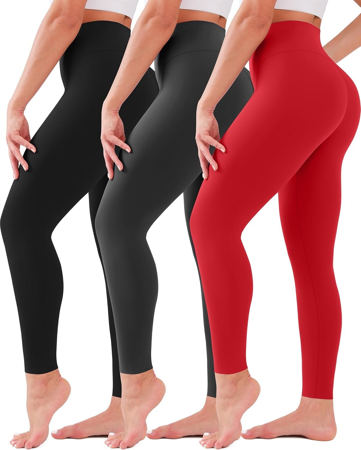 3 Pack Leggings for Women High Waisted No See-Through Tummy ...