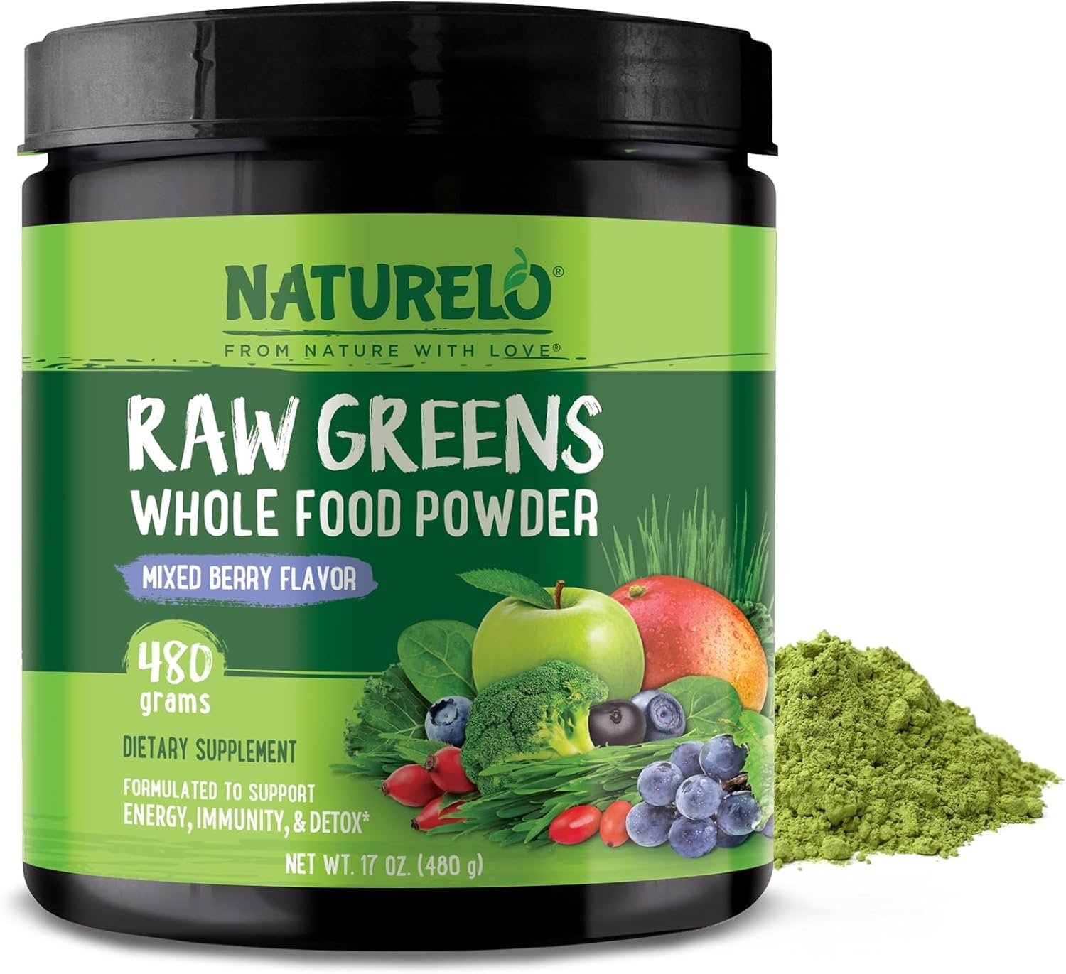 NATURELO Raw Greens Superfood Powder 480 Grams, Mixed Berry ...