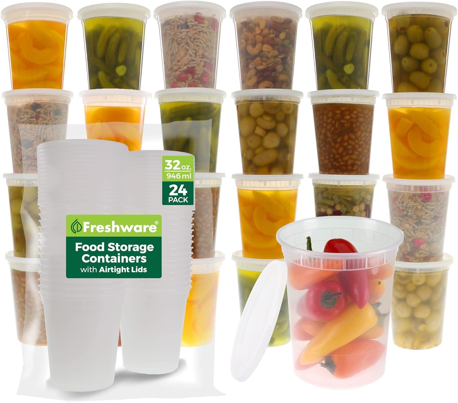 Freshware Food Storage Containers [24 Set] 32 oz Plastic Del...