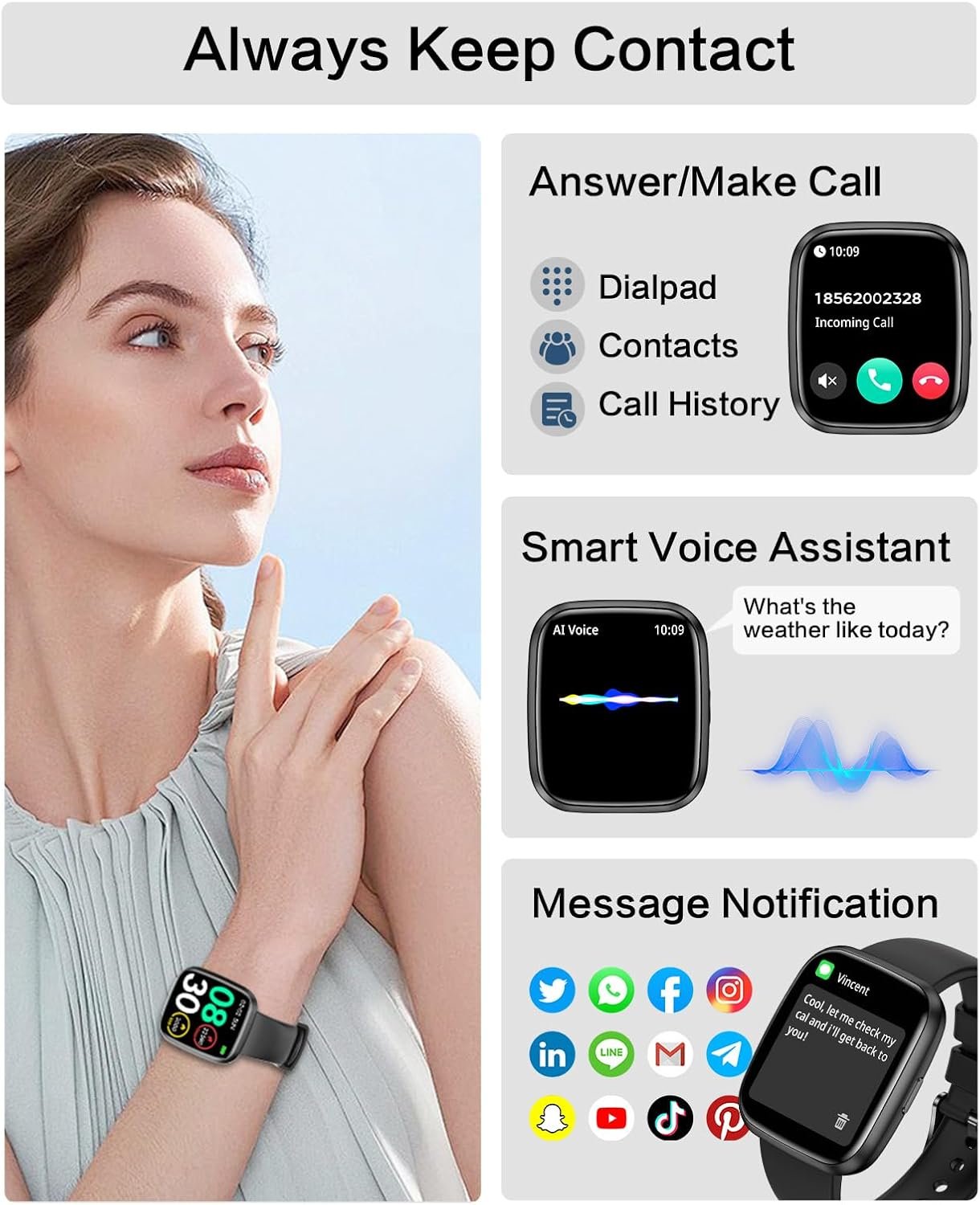 Smart Watches for Men/Women, 1.75″ Bluetooth Call, AI ...
