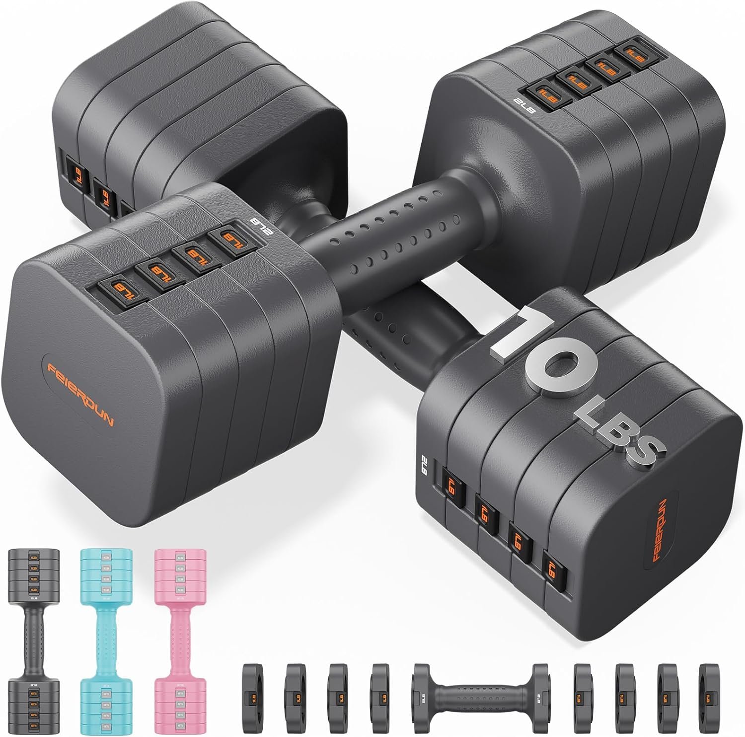 FEIERDUN 5-in-1 Adjustable Dumbbell Set of 2, 20LBS/10LBS Ha...