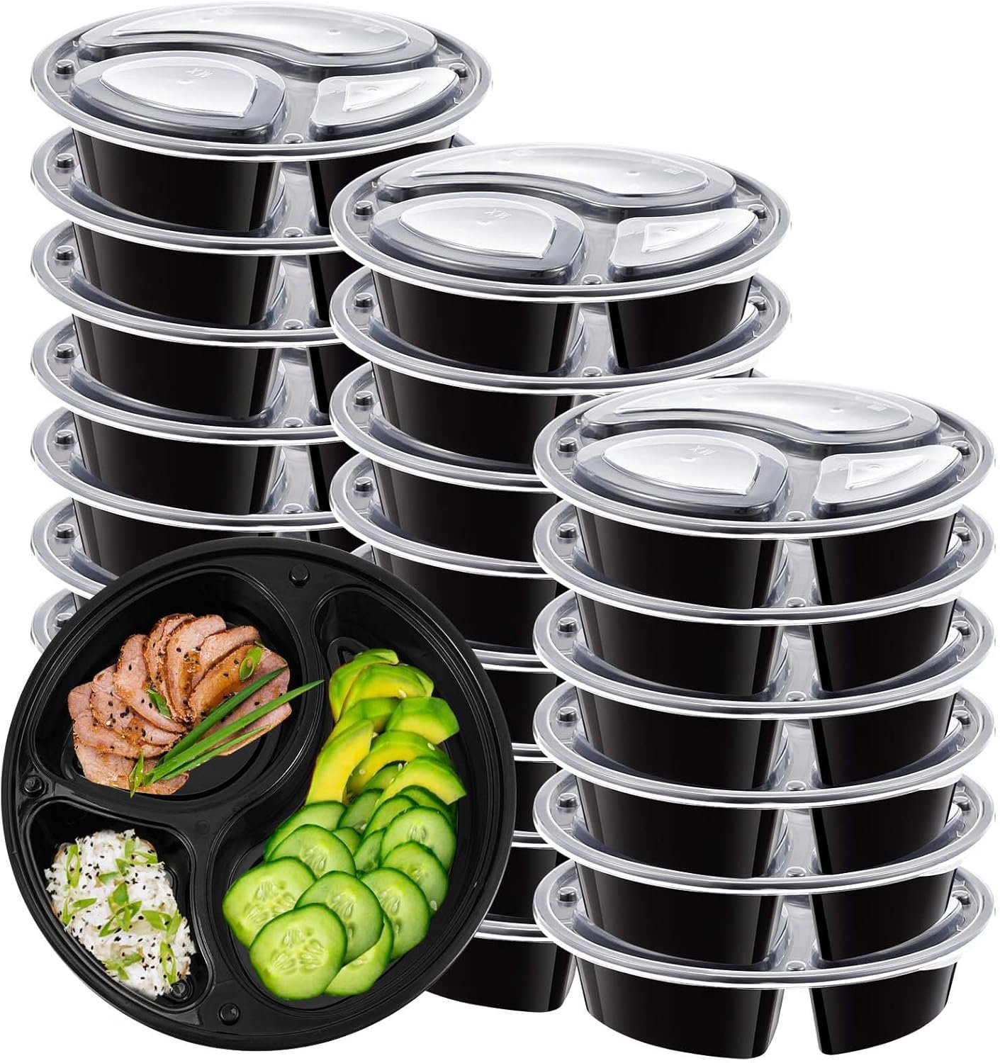 25 Pack Meal Prep Containers Reusable 34 oz 3 Compartment Di...
