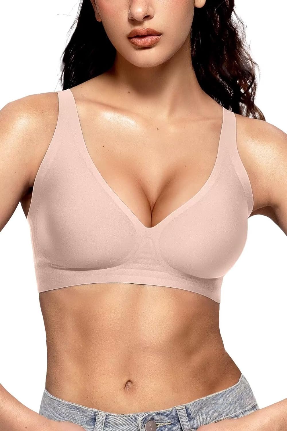 Vertvie Jelly Wireless Bras for Women Push Up Plunge Seamles...