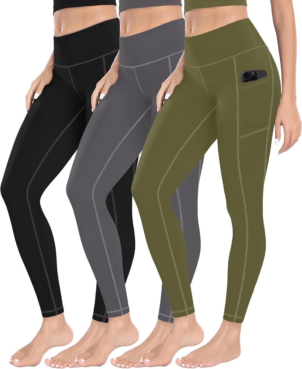 MIRITY High Waist Yoga Leggings with Pockets for Women - Buttery Soft Workout Stretchy Yoga Pants Pack of 3