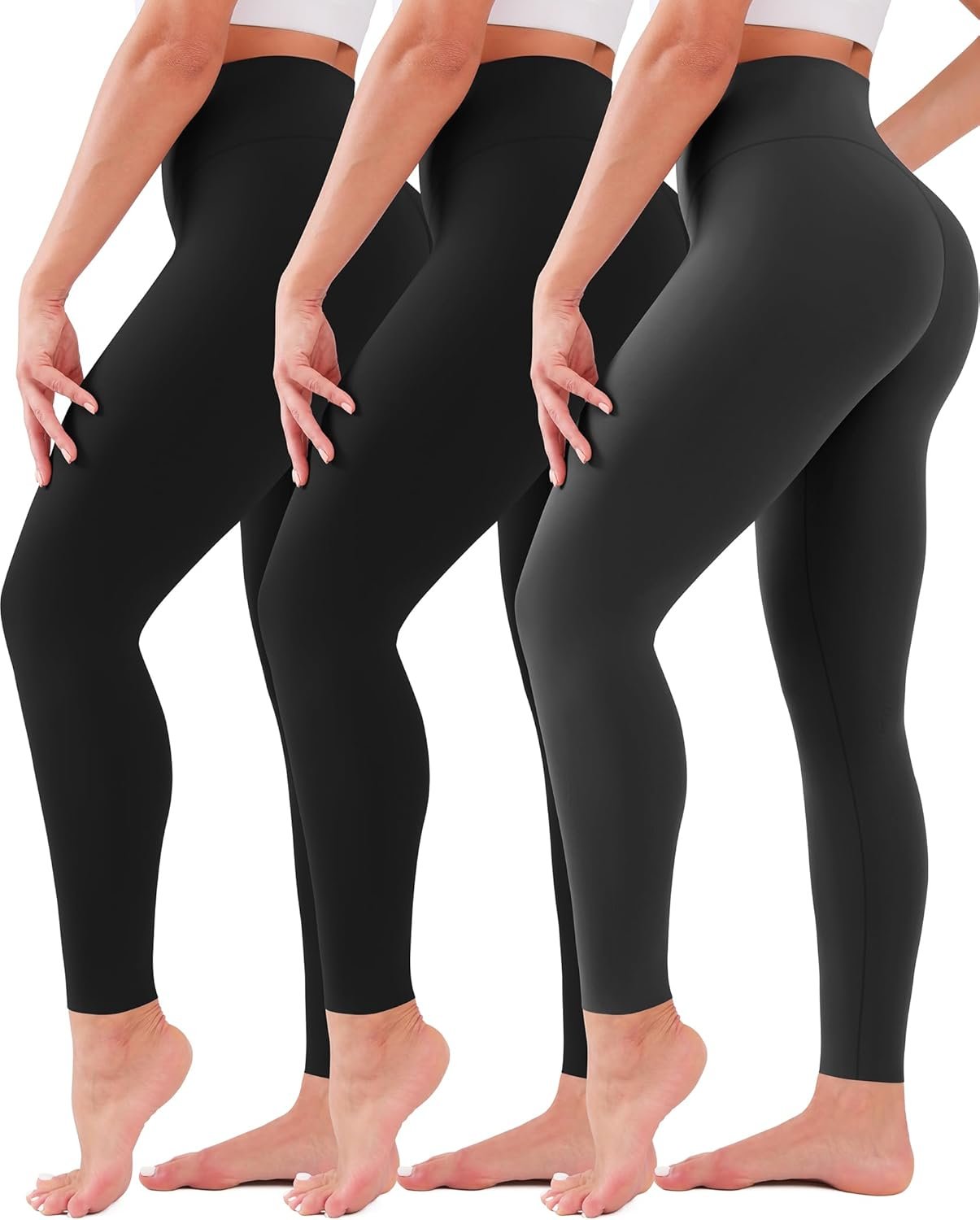 3 Pack Leggings for Women High Waisted No See-Through Tummy ...