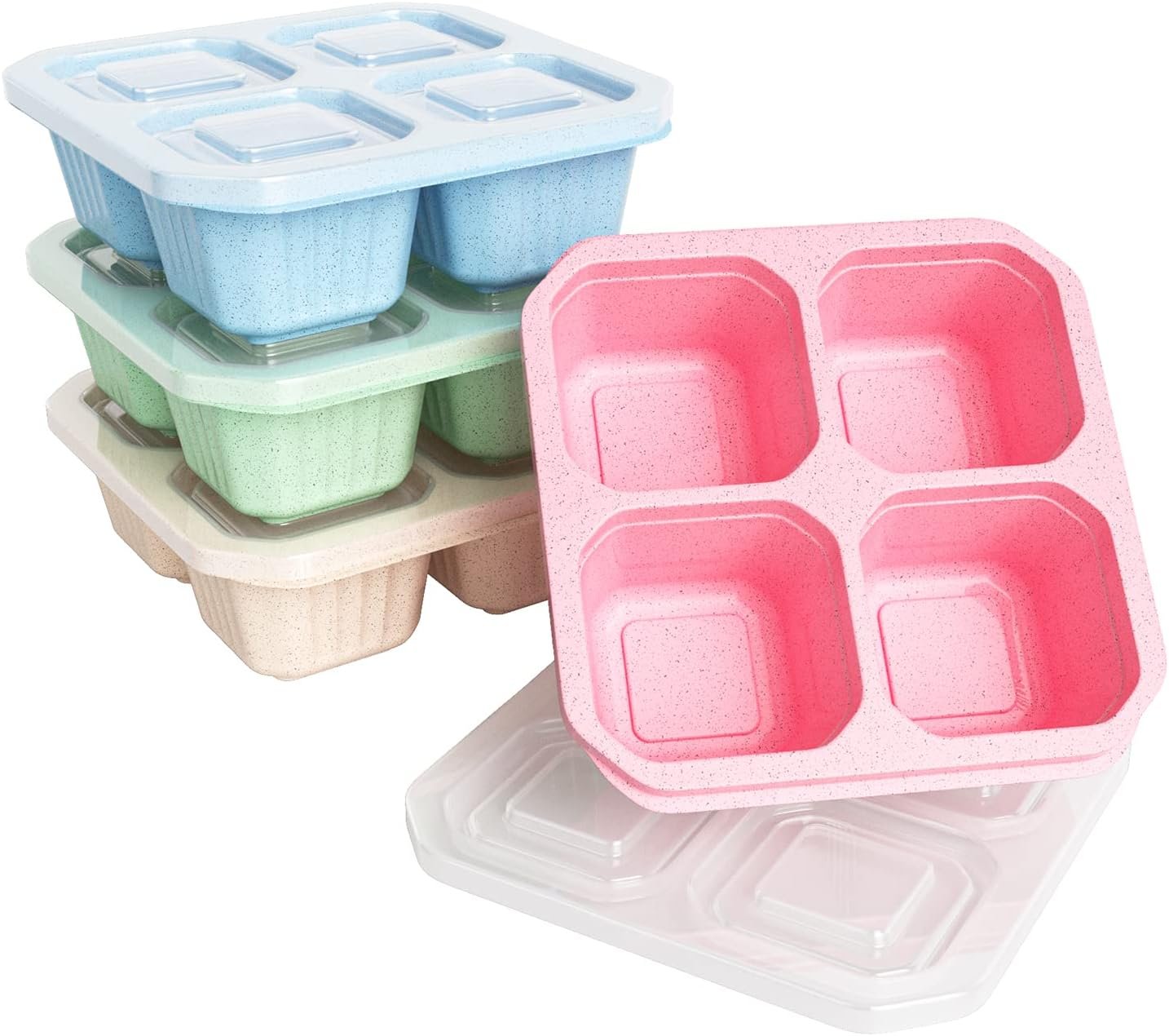 4 Pack Snack Containers, 4 Compartment Bento Snack Box, Reus...