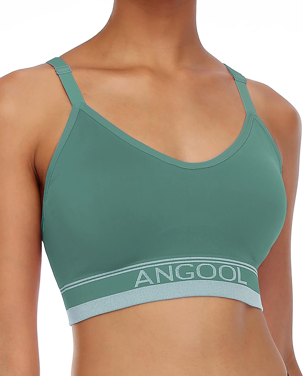 ANGOOL Strappy Sports Bra for Women, Longline Medium Support...