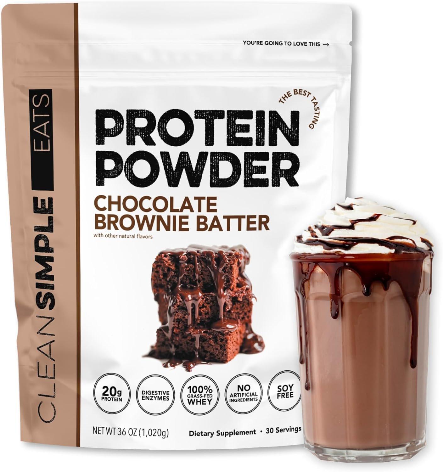 Clean Simple Eats Whey Protein Powder, Chocolate Brownie Bat...