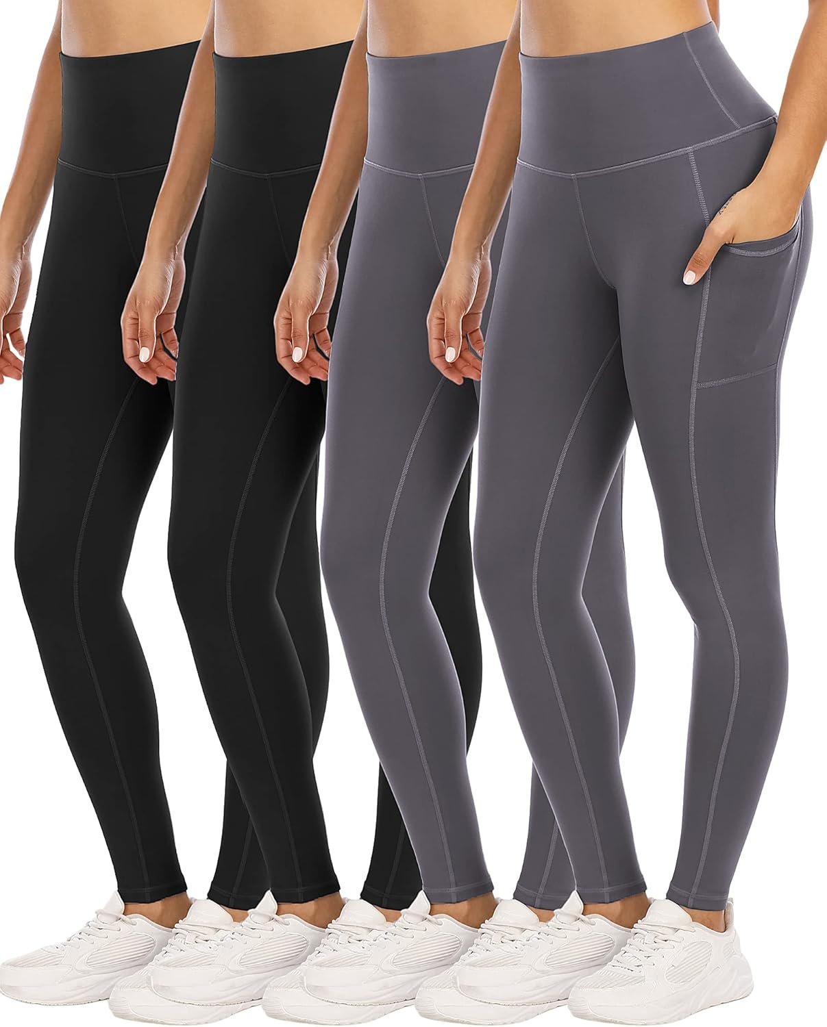 4 Pack Leggings with Pockets for Women,High Waist Tummy Cont...
